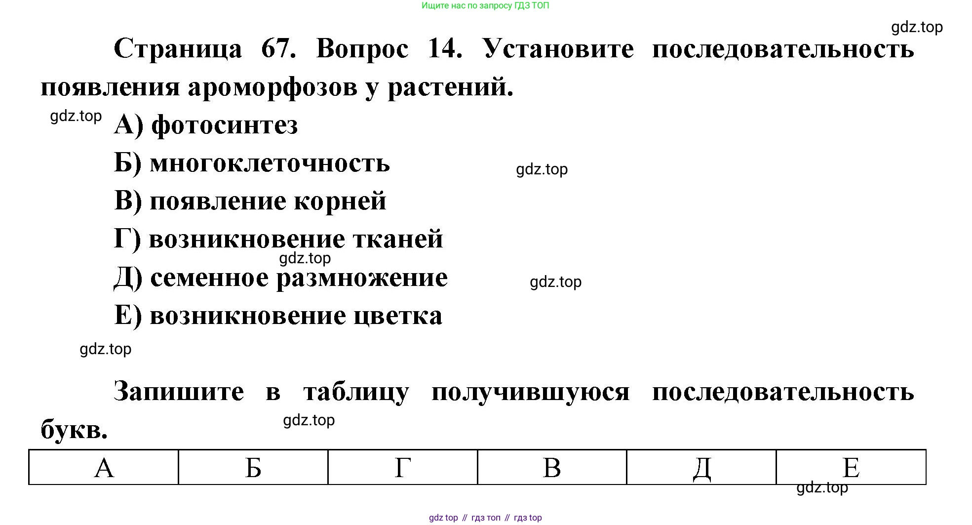 ГДЗ Биология, 9 класс Диагностические работы, авторы: Пасечник Владимир Васильевич, Швецов Глеб Геннадьевич, издательство Просвещение, Москва, 2021, зелёного цвета, страница 67, номер 14, Решение