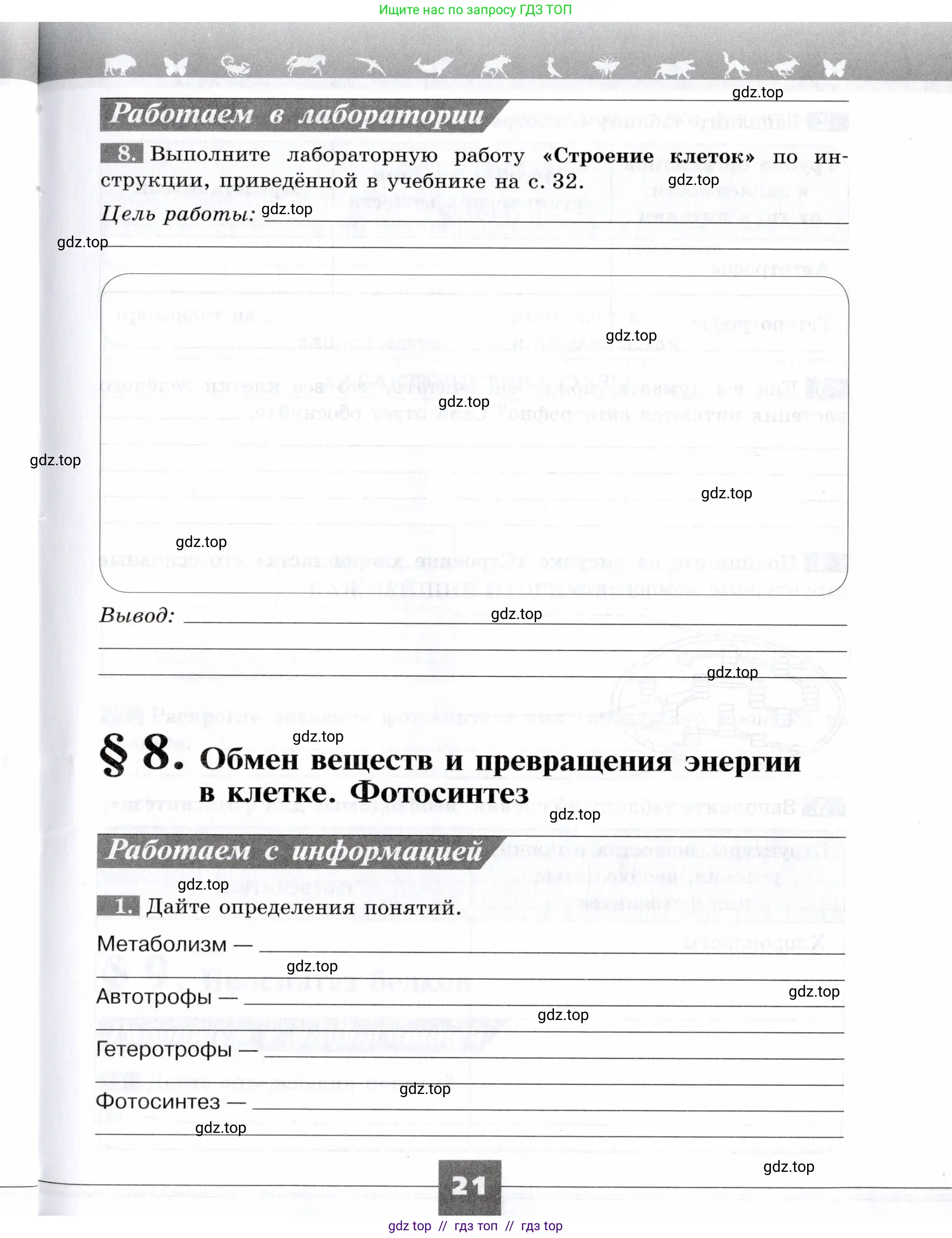 Биология, 9 класс рабочая тетрадь, авторы: Пасечник Владимир Васильевич, Швецов Глеб Геннадьевич, издательство Просвещение, Москва, 2019, страница 21