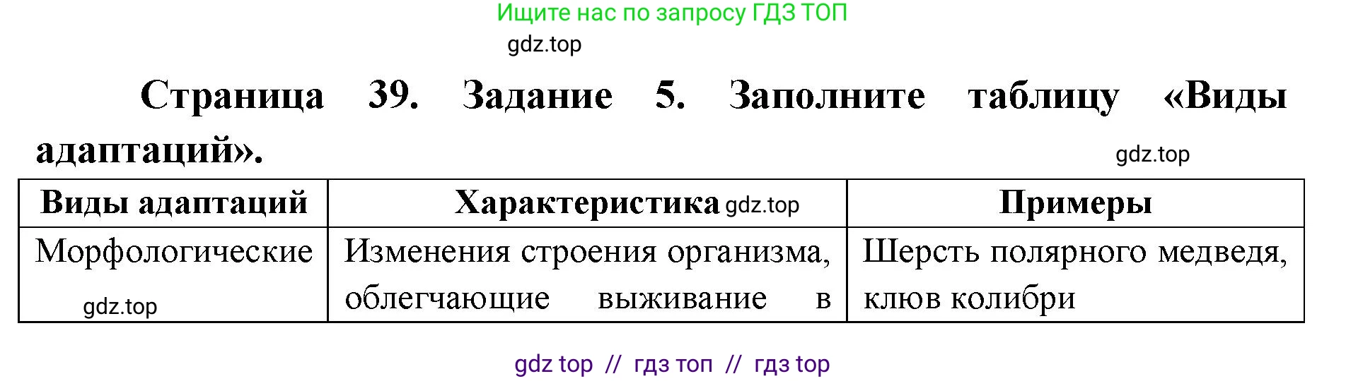 Биология, 9 класс рабочая тетрадь, авторы: Пасечник Владимир Васильевич, Швецов Глеб Геннадьевич, издательство Просвещение, Москва, 2019, страница 39, номер 5, Решение