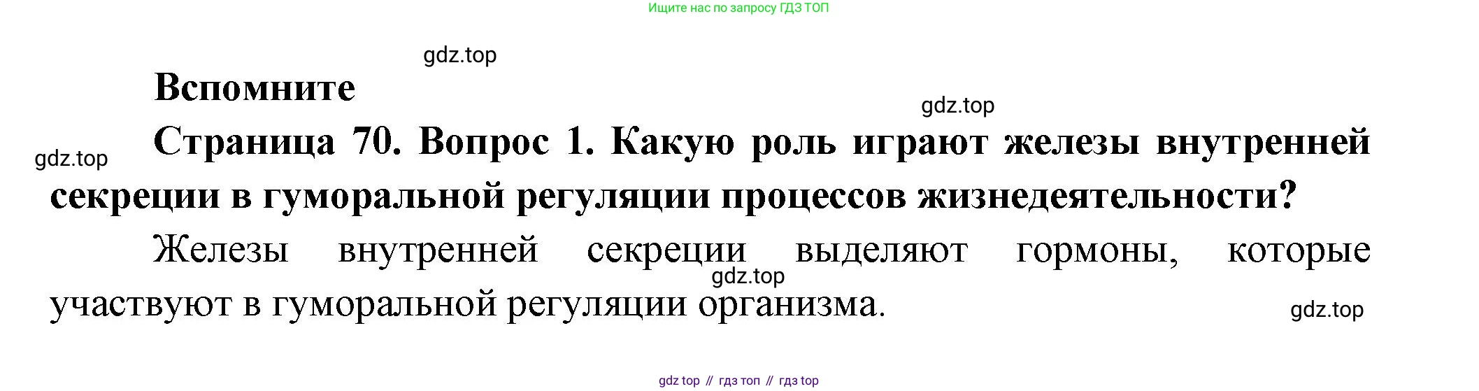 ГДЗ Биология, 9 класс Учебник, авторы: Пасечник Владимир Васильевич, Каменский Андрей Александрович, Швецов Глеб Геннадьевич, Гапонюк Зоя Георгиевна, издательство Просвещение, Москва, 2023, белого цвета, страница 70, номер 1, Решение