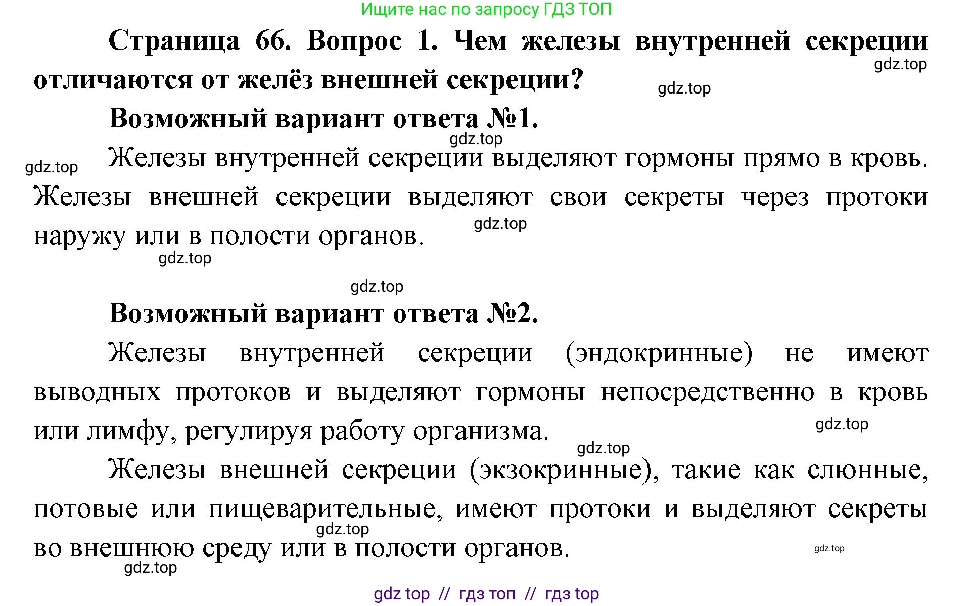 Биология, 9 класс Учебник, авторы: Пасечник Владимир Васильевич, Каменский Андрей Александрович, Швецов Глеб Геннадьевич, Гапонюк Зоя Георгиевна, издательство Просвещение, Москва, 2023, белого цвета, страница 66, номер 1, Решение 2