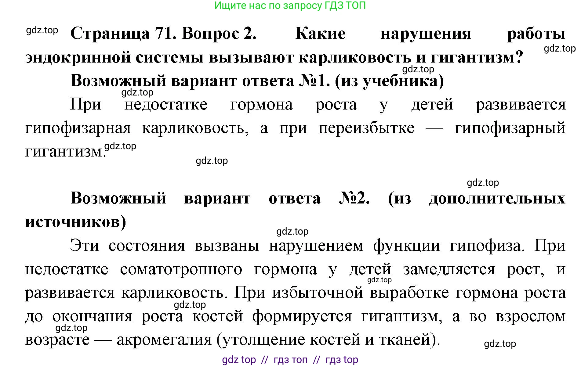 Биология, 9 класс Учебник, авторы: Пасечник Владимир Васильевич, Каменский Андрей Александрович, Швецов Глеб Геннадьевич, Гапонюк Зоя Георгиевна, издательство Просвещение, Москва, 2023, белого цвета, страница 71, номер 2, Решение 2