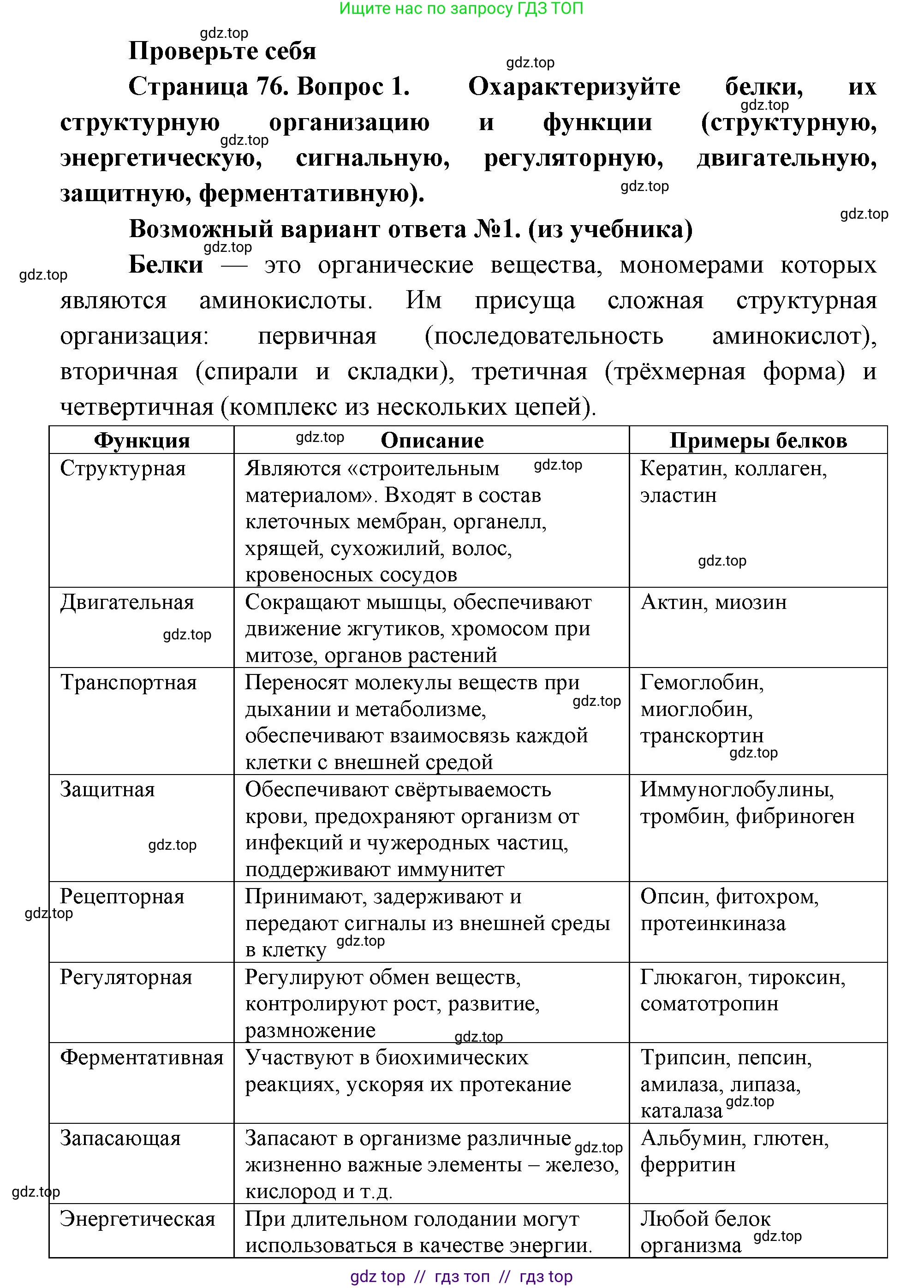 Биология, 10 класс Учебник, авторы: Пасечник Владимир Васильевич, Каменский Андрей Александрович, Рубцов Александр Михайлович, Швецов Глеб Геннадьевич, Абовян Леван Арташесович, Гапонюк Зоя Георгиевна, издательство Просвещение, Москва, 2024, коричневого цвета, Часть 1, страница 76, номер 1, Решение2
