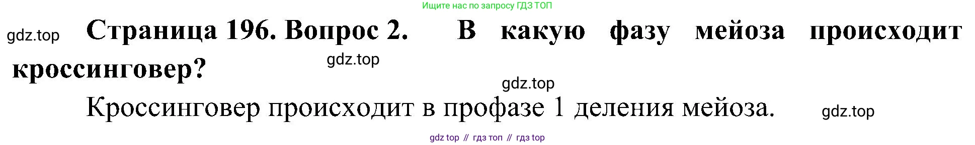 ГДЗ Биология, 10 класс Учебник, авторы: Пасечник Владимир Васильевич, Каменский Андрей Александрович, Рубцов Александр Михайлович, Швецов Глеб Геннадьевич, Гапонюк Зоя Георгиевна, издательство Просвещение, Москва, 2018, зелёного цвета, страница 196, номер 2, Решение