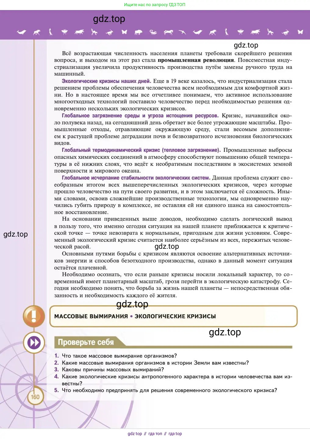 Биология, 11 класс Учебник, авторы: Пасечник Владимир Васильевич, Каменский Андрей Александрович, Рубцов Александр Михайлович, Швецов Глеб Геннадьевич, Абовян Леван Арташесович, Гапонюк Зоя Георгиевна, издательство Просвещение, Москва, 2023, страница 160