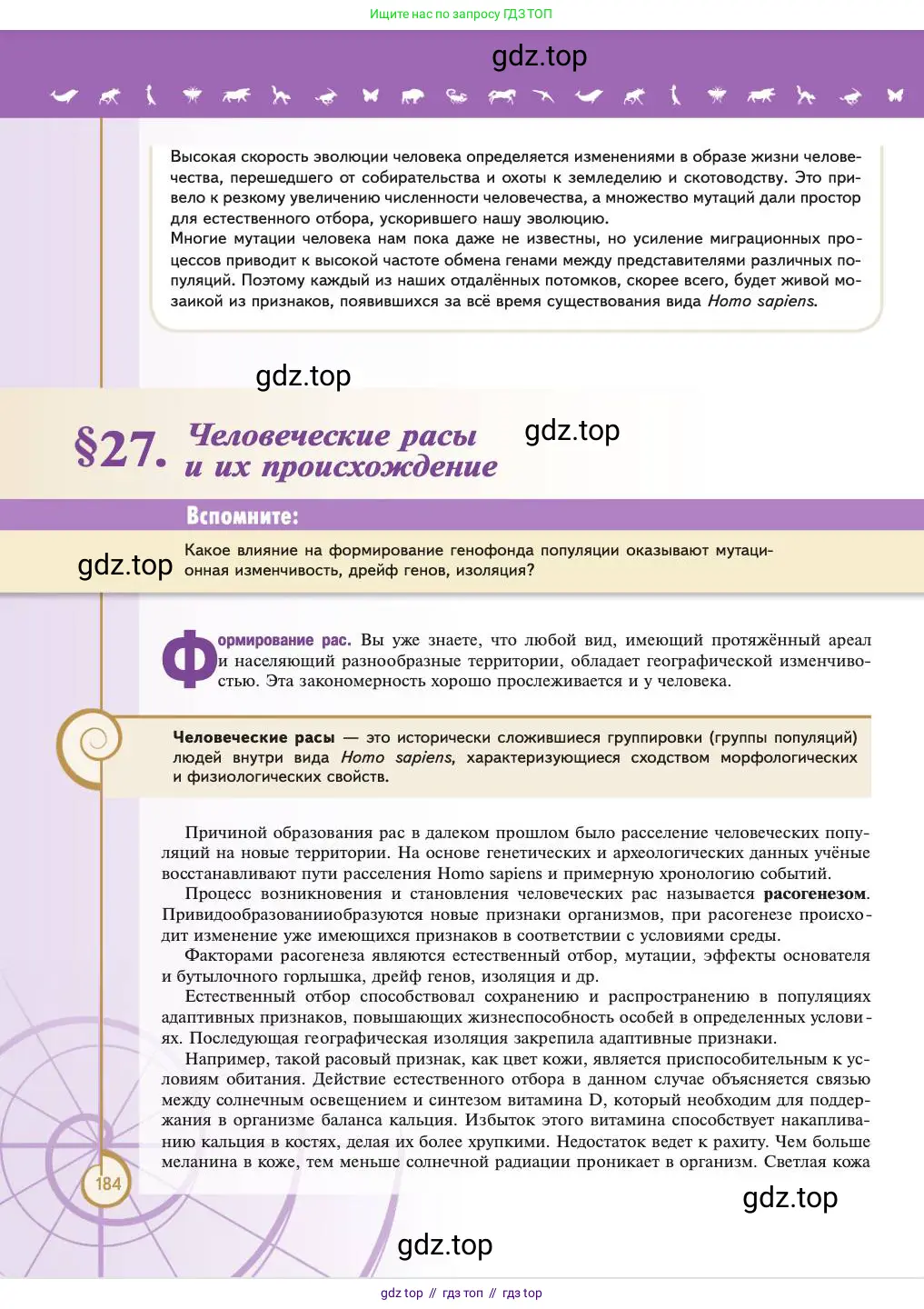Биология, 11 класс Учебник, авторы: Пасечник Владимир Васильевич, Каменский Андрей Александрович, Рубцов Александр Михайлович, Швецов Глеб Геннадьевич, Абовян Леван Арташесович, Гапонюк Зоя Георгиевна, издательство Просвещение, Москва, 2023, страница 184