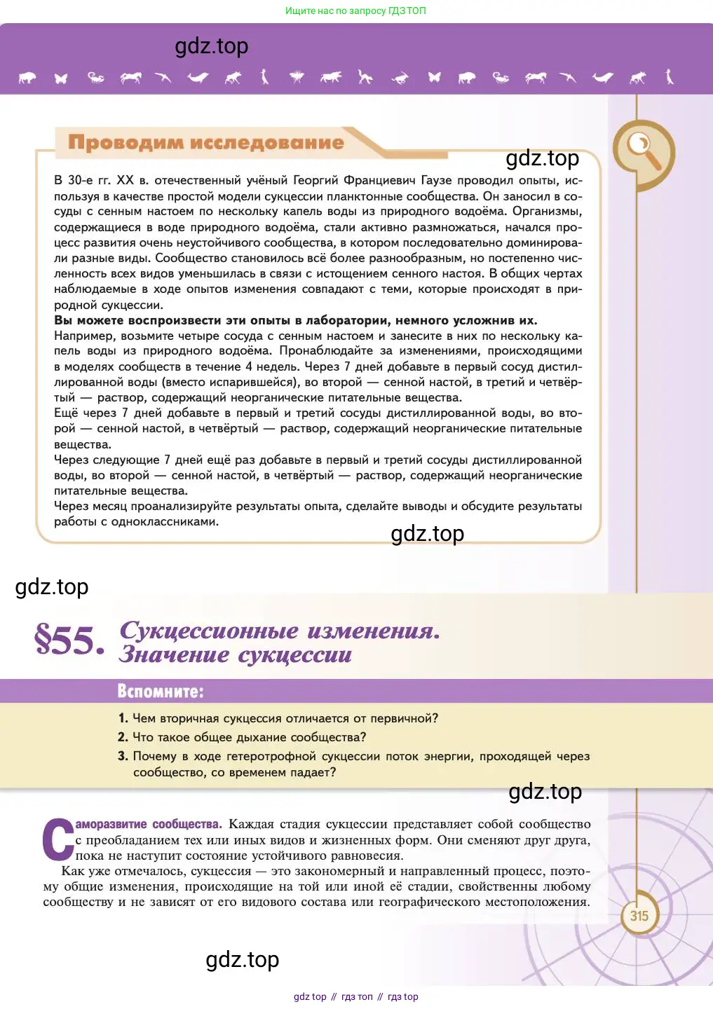 Биология, 11 класс Учебник, авторы: Пасечник Владимир Васильевич, Каменский Андрей Александрович, Рубцов Александр Михайлович, Швецов Глеб Геннадьевич, Абовян Леван Арташесович, Гапонюк Зоя Георгиевна, издательство Просвещение, Москва, 2023, страница 315