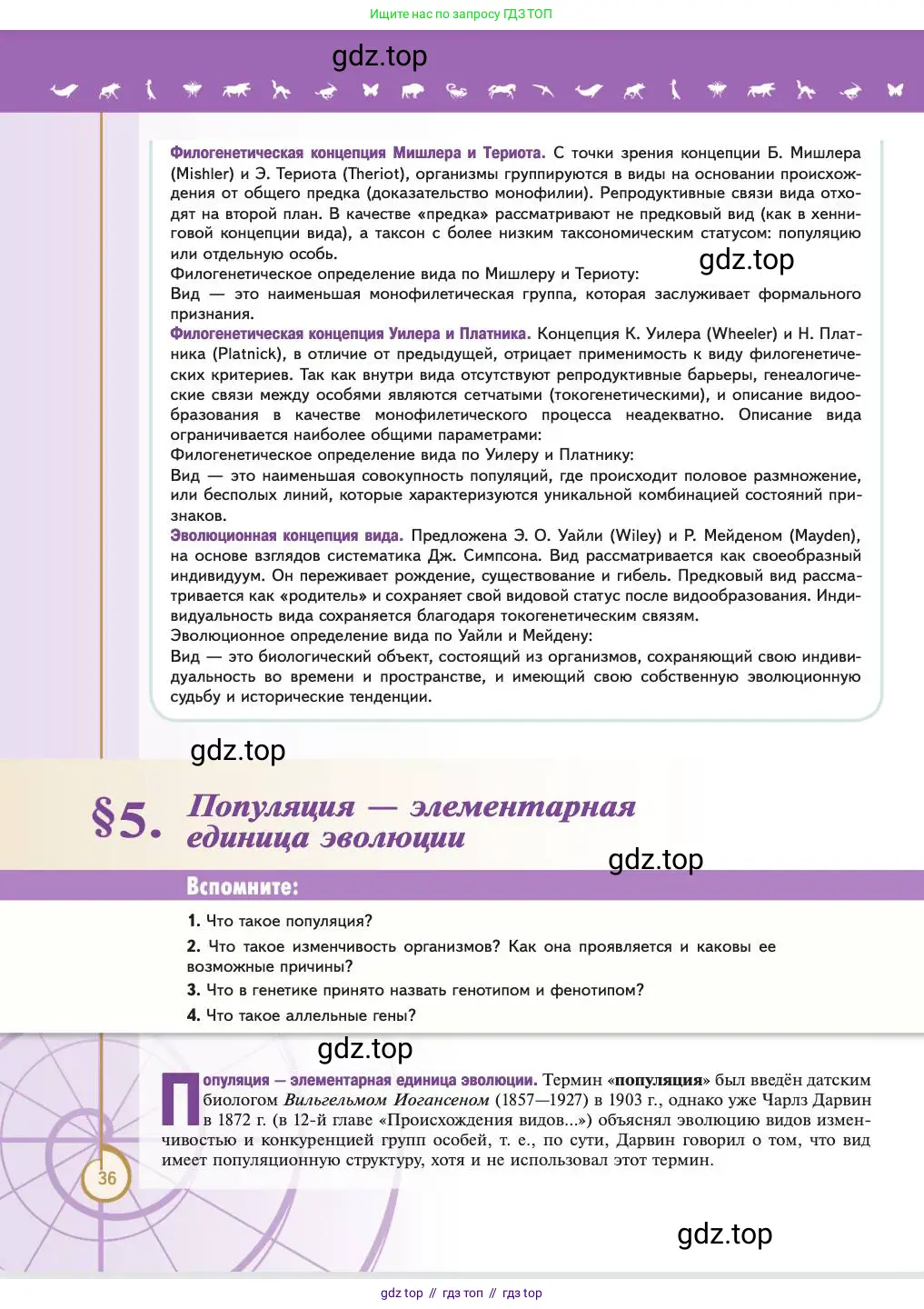 Биология, 11 класс Учебник, авторы: Пасечник Владимир Васильевич, Каменский Андрей Александрович, Рубцов Александр Михайлович, Швецов Глеб Геннадьевич, Абовян Леван Арташесович, Гапонюк Зоя Георгиевна, издательство Просвещение, Москва, 2023, страница 36