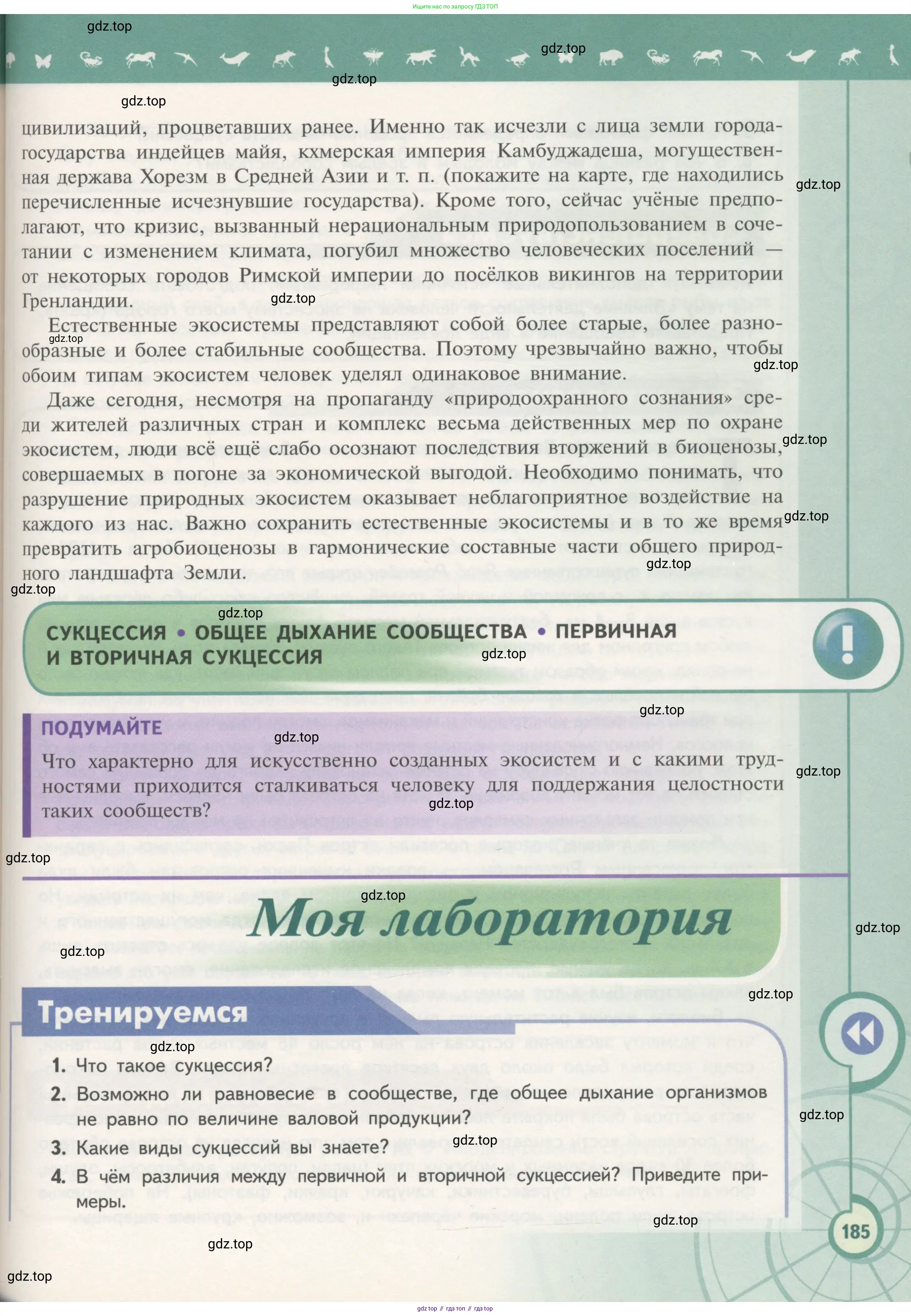 Биология, 11 класс Учебник, авторы: Пасечник Владимир Васильевич, Каменский Андрей Александрович, Рубцов Александр Михайлович, Швецов Глеб Геннадьевич, Гапонюк Зоя Георгиевна, издательство Просвещение, Москва, 2018, страница 185