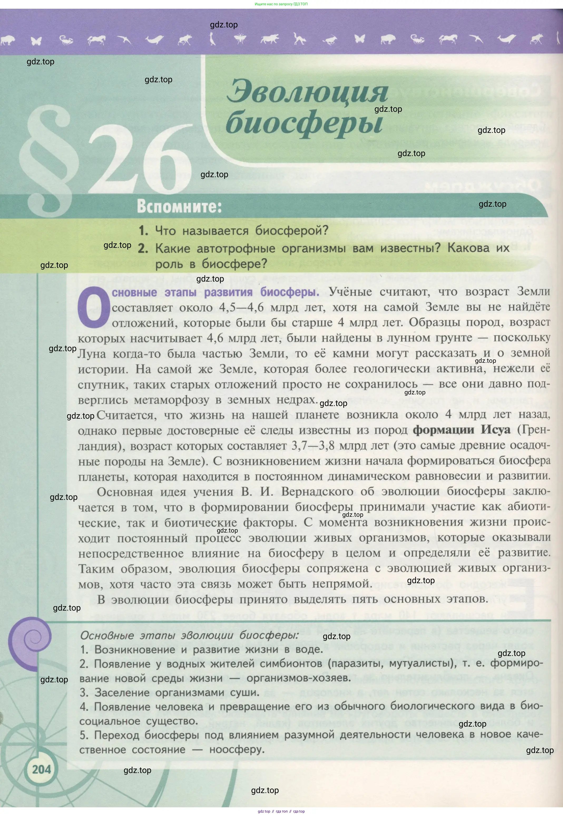 Биология, 11 класс Учебник, авторы: Пасечник Владимир Васильевич, Каменский Андрей Александрович, Рубцов Александр Михайлович, Швецов Глеб Геннадьевич, Гапонюк Зоя Георгиевна, издательство Просвещение, Москва, 2018, страница 204