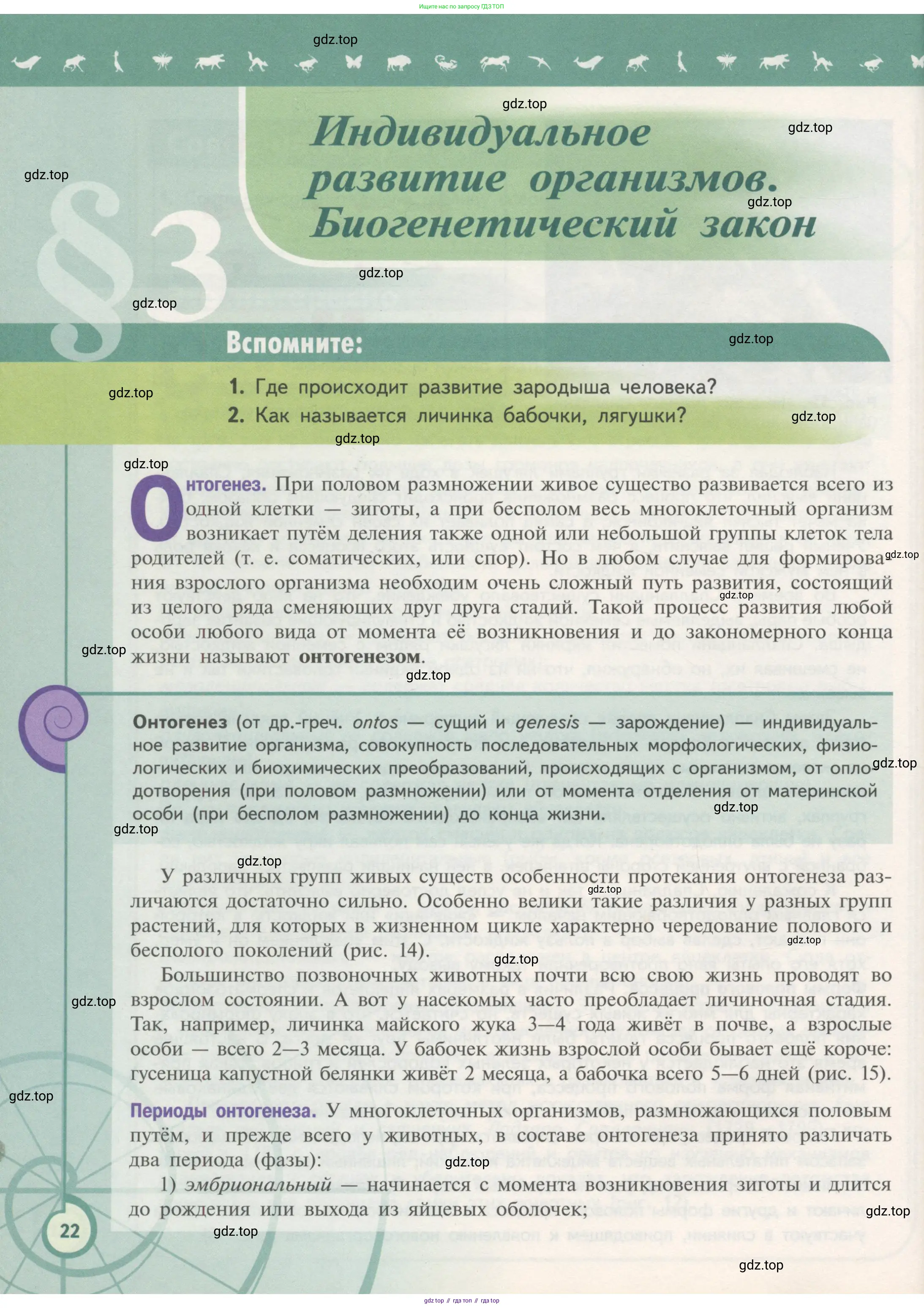 Биология, 11 класс Учебник, авторы: Пасечник Владимир Васильевич, Каменский Андрей Александрович, Рубцов Александр Михайлович, Швецов Глеб Геннадьевич, Гапонюк Зоя Георгиевна, издательство Просвещение, Москва, 2018, страница 22