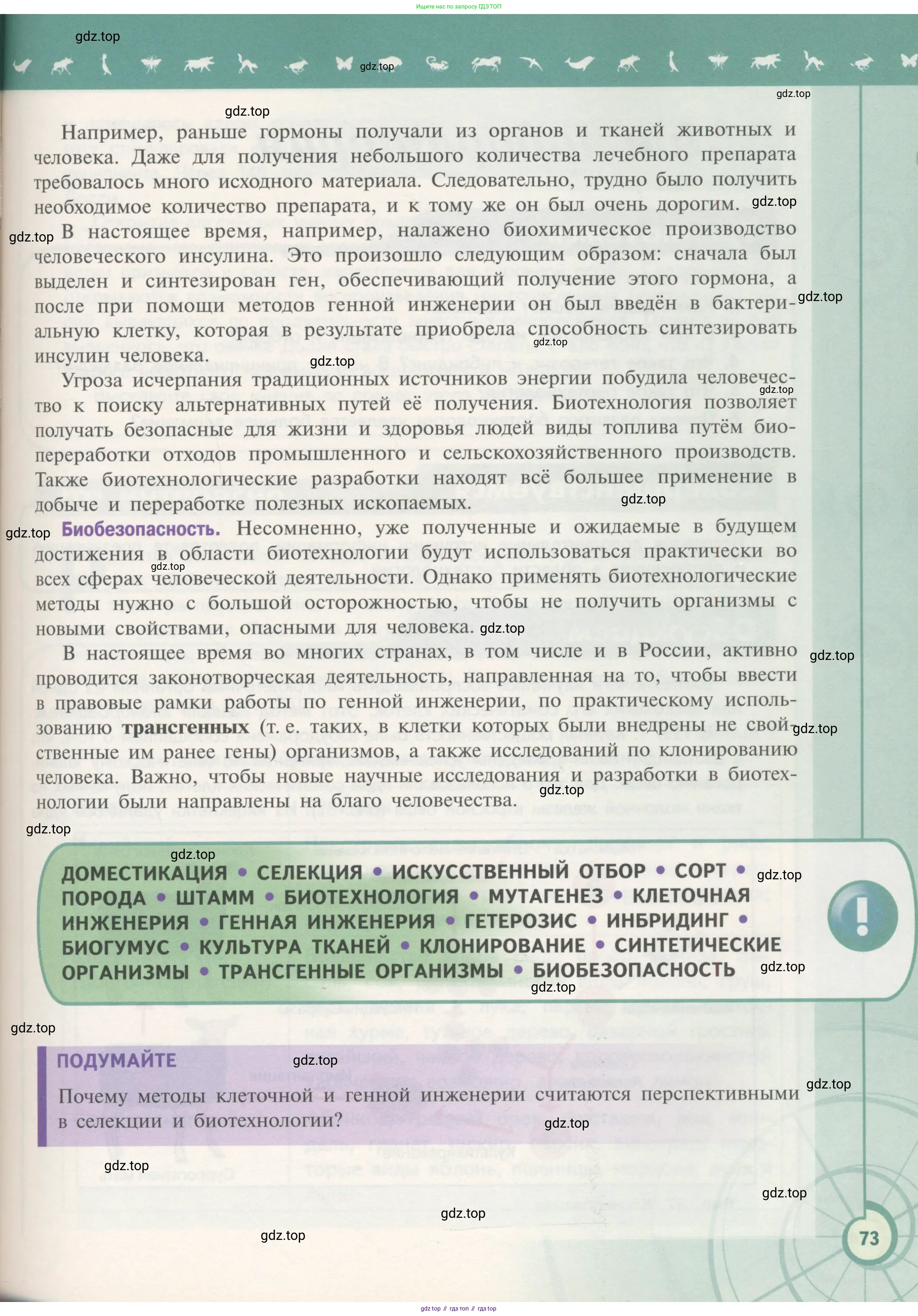 Биология, 11 класс Учебник, авторы: Пасечник Владимир Васильевич, Каменский Андрей Александрович, Рубцов Александр Михайлович, Швецов Глеб Геннадьевич, Гапонюк Зоя Георгиевна, издательство Просвещение, Москва, 2018, страница 73