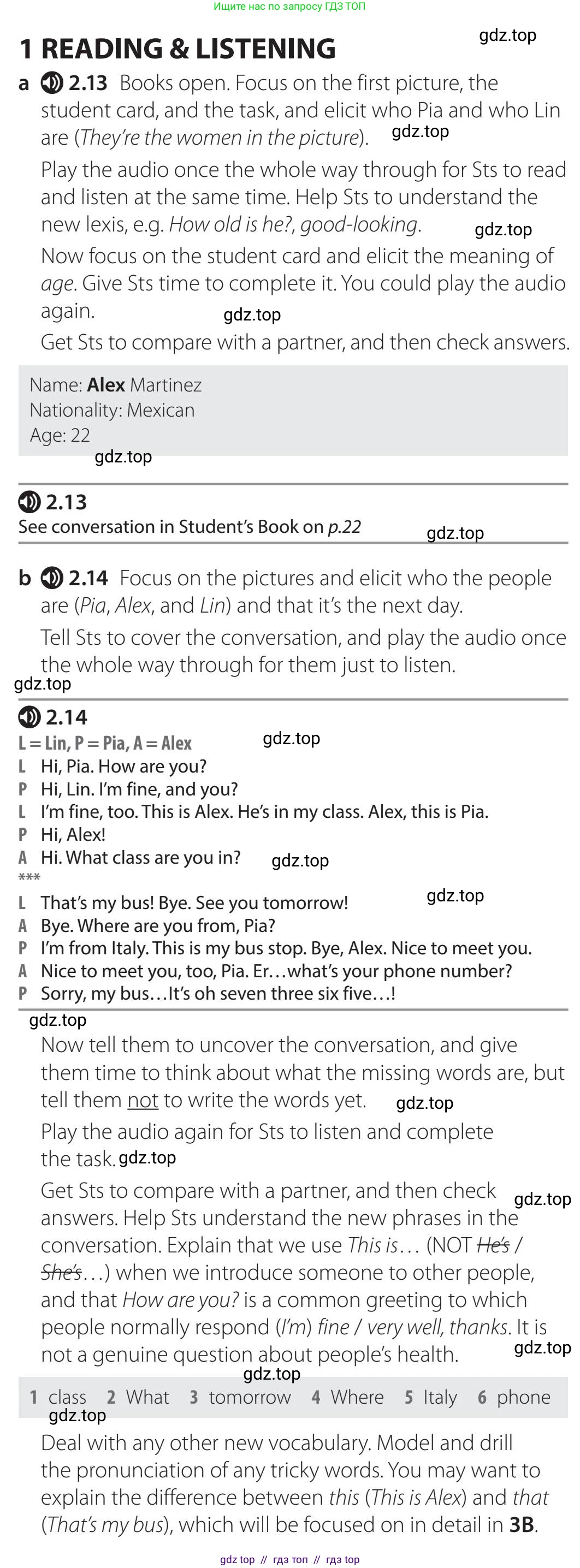 Английский язык (english), 5 класс Учебник (Student's book), авторы: Latham-Koenig Christina, Oxenden Clive, Lambert Jerry, издательство Oxford University Press, Москва, 2019, белого цвета, страница 14, номер 1, Teacer's Guide