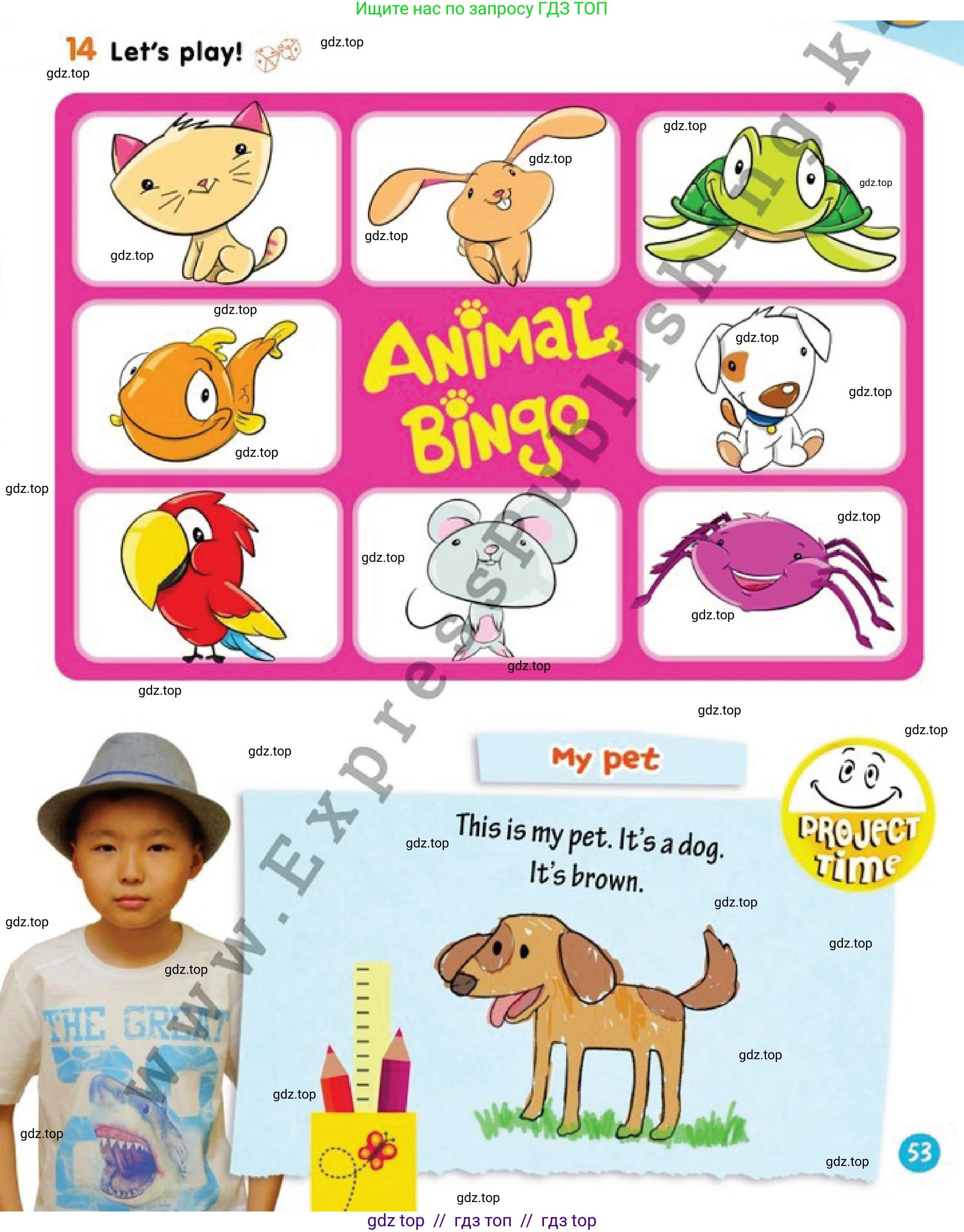 Английский язык (english), 1 класс Учебник (Pupil's book), авторы: Дули Дженни (Dooley Jenny), Эванс Вирджиния (Evans Virginia), Оби Боб (Obee Bob), издательство Express Publishing, Алматы, 2016, голубого цвета, страница 53, номер 14, Условие