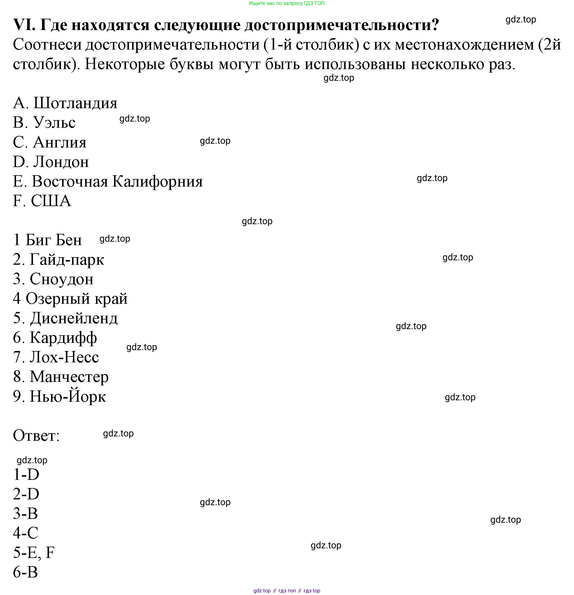 Английский язык (english), 2-4 класс контрольные задания (assessment tasks), автор: Кузовлев Владимир Петрович (Kuzovlev Vladimir), издательство Просвещение, Москва, 2016, зелёного цвета, страница 31, номер VI, Решение