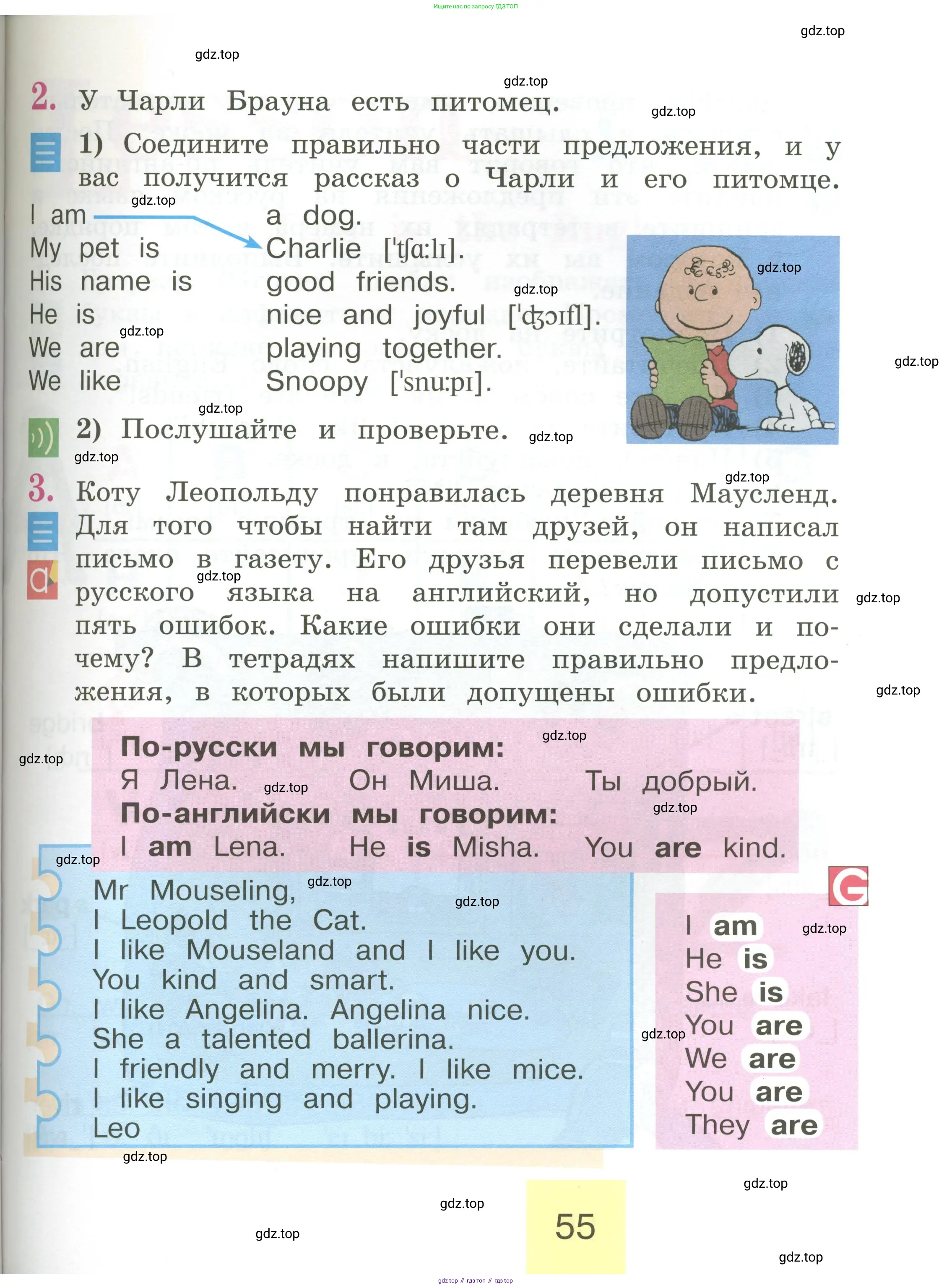 Английский язык (english), 2 класс Учебник (Student's book), авторы: Кузовлев Владимир Петрович (Kuzovlev Vladimir), Перегудова Эльвира Шакировна, Пастухова Светлана Анатольевна (Pastukhova Svetlana), Стрельникова Ольга Викторовна (Strelnikova Olga), издательство Просвещение, Москва, 2023, розового цвета, Часть ( Part) 1, страница 55