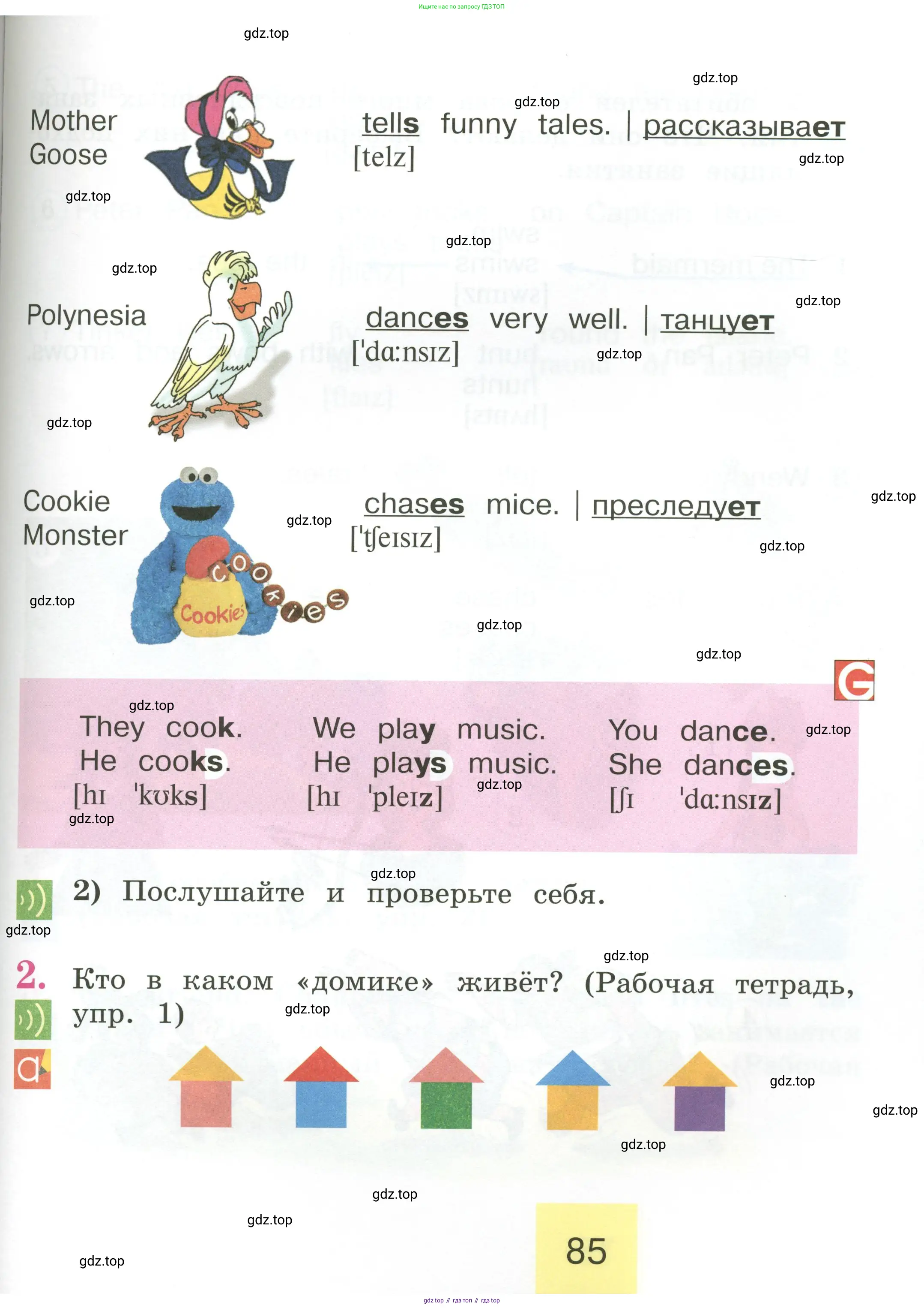 Английский язык (english), 2 класс Учебник (Student's book), авторы: Кузовлев Владимир Петрович (Kuzovlev Vladimir), Перегудова Эльвира Шакировна, Пастухова Светлана Анатольевна (Pastukhova Svetlana), Стрельникова Ольга Викторовна (Strelnikova Olga), издательство Просвещение, Москва, 2023, розового цвета, Часть ( Part) 1, страница 85