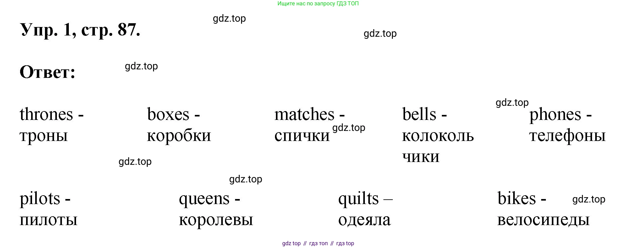 ГДЗ Английский язык (english), 2 класс рабочая тетрадь, авторы: Афанасьева Ольга Васильевна (Afanasyeva Olga), Михеева Ирина Владимировна (Mikheeva Irina), издательство Просвещение, Москва, 2012 - 2022, страница 87, номер 1, Решение