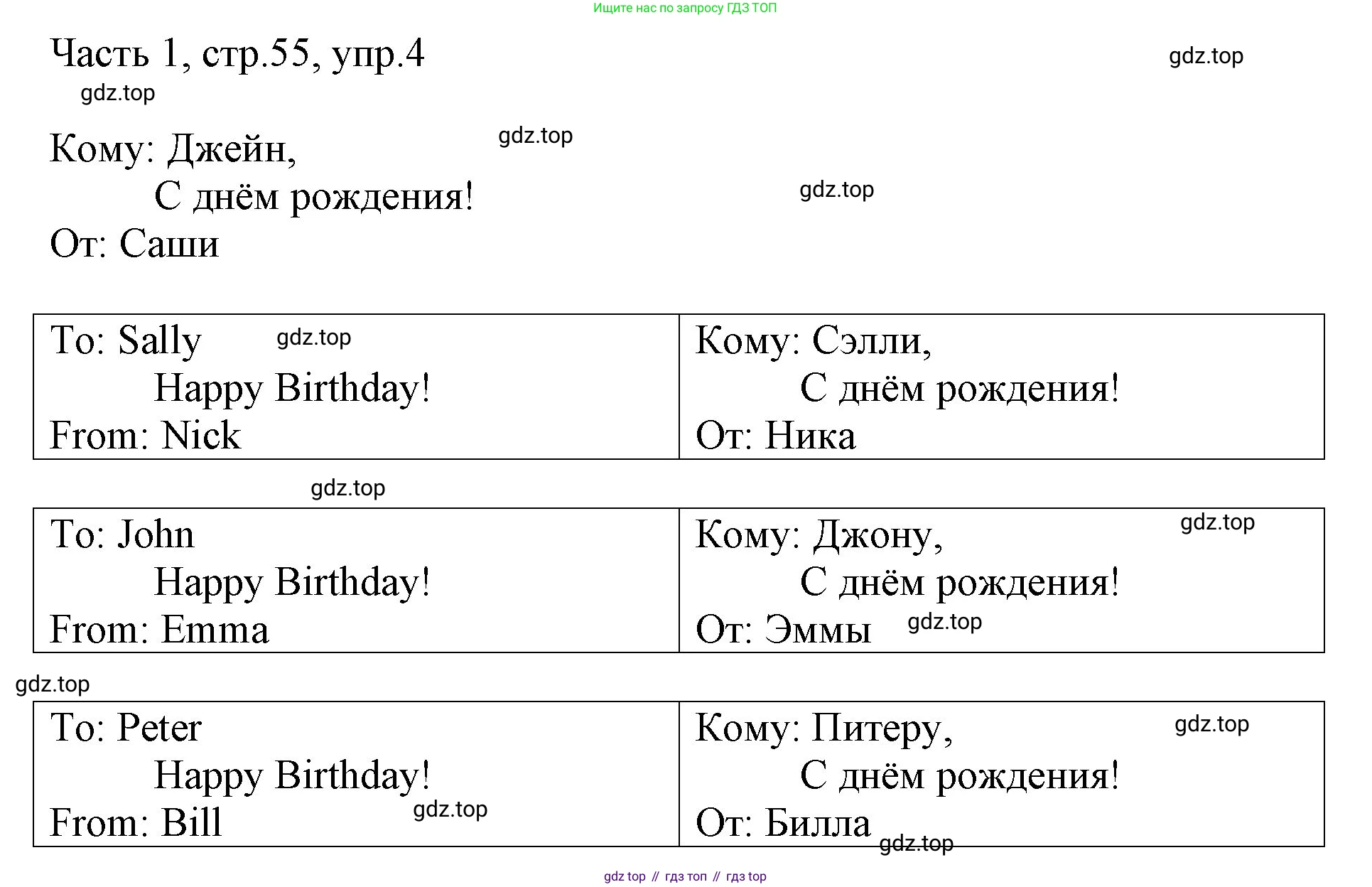 Английский язык (english), 2 класс Учебник (Student's book), авторы: Быкова Надежда Ильинична (Bykova Nadezhda), Бадулина Ольга Ивановна, Поспелова Марина Давидовна (Pospelova Marina), Эванс Вирджиния (Evans Virginia), издательство Просвещение, Москва, 2023, розового цвета, Часть ( Part) 1, страница 55, номер 4, Решение 1