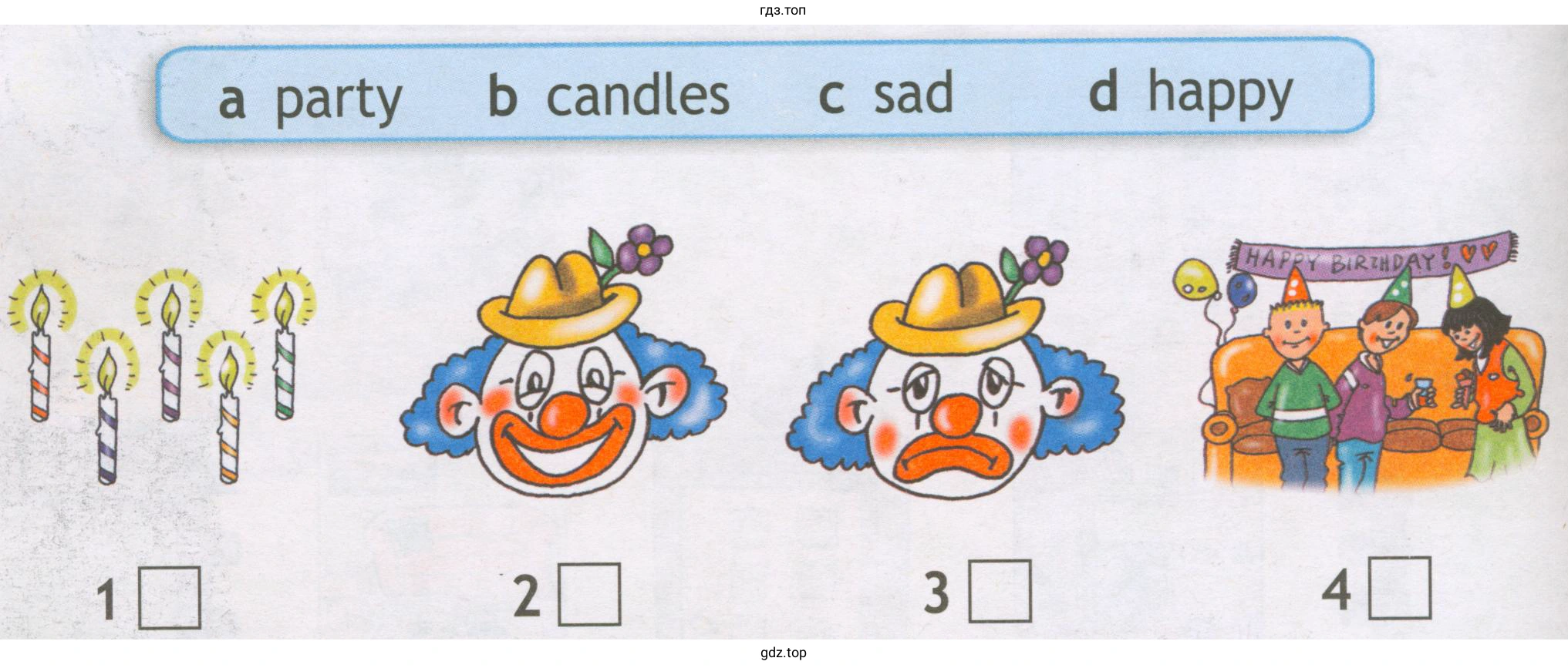 a party b candles c sad d happy