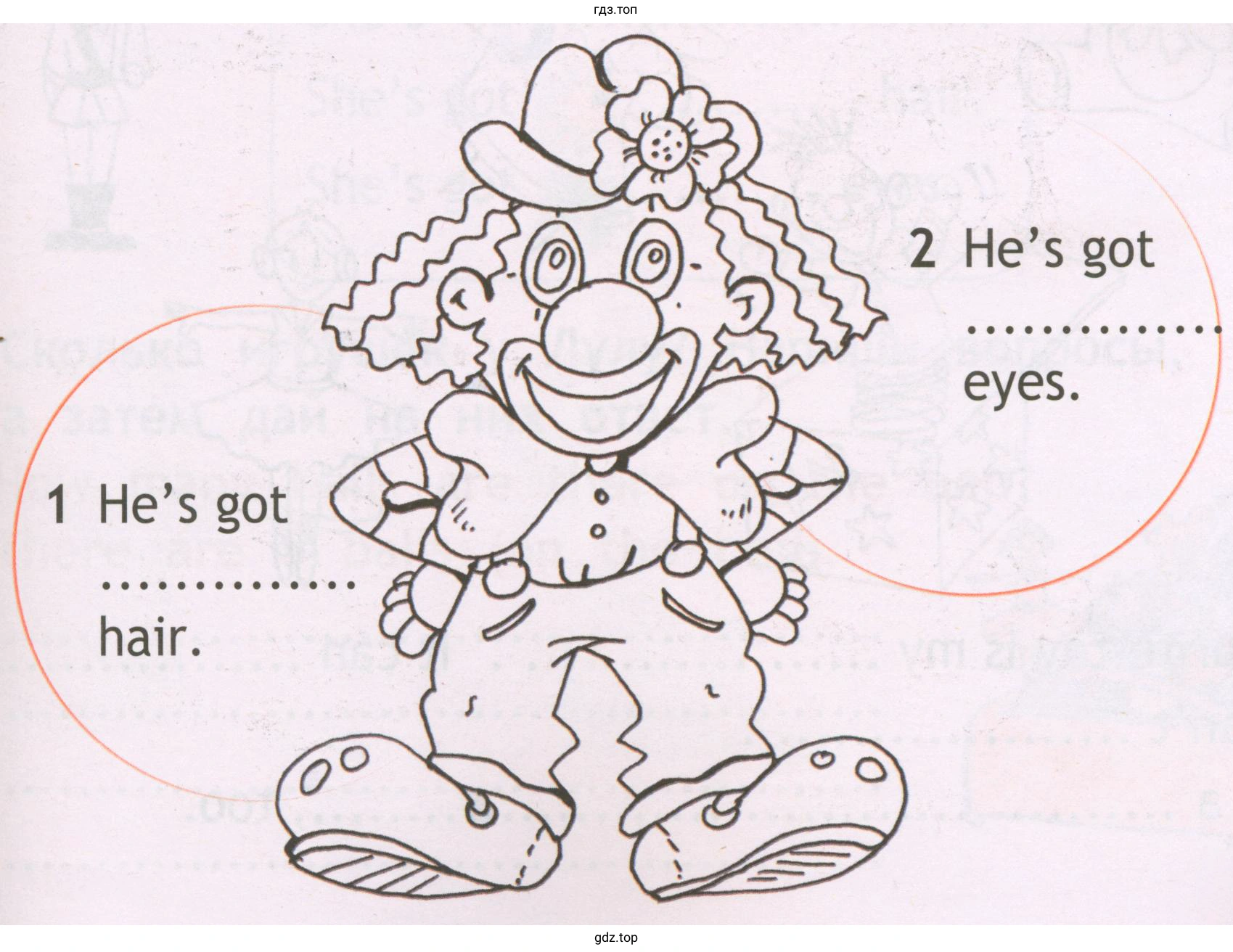 1 He's got hair. 2 He's got eyes.