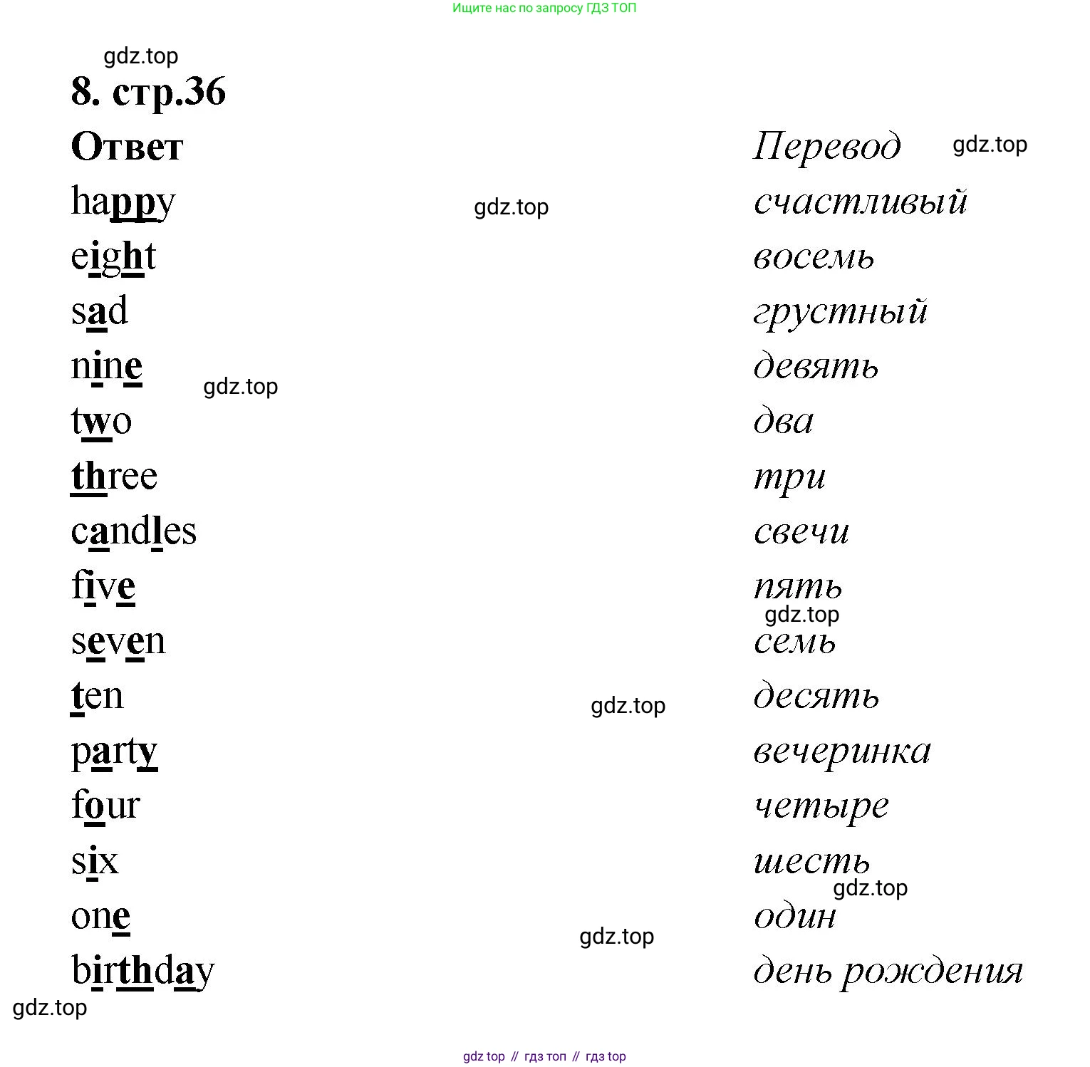 Английский язык (english), 2 класс Сборник упражнений, авторы: Быкова Надежда Ильинична (Bykova Nadezhda), Поспелова Марина Давидовна (Pospelova Marina), издательство Просвещение, Москва, 2023, розового цвета, страница 36, номер 8, Решение 1