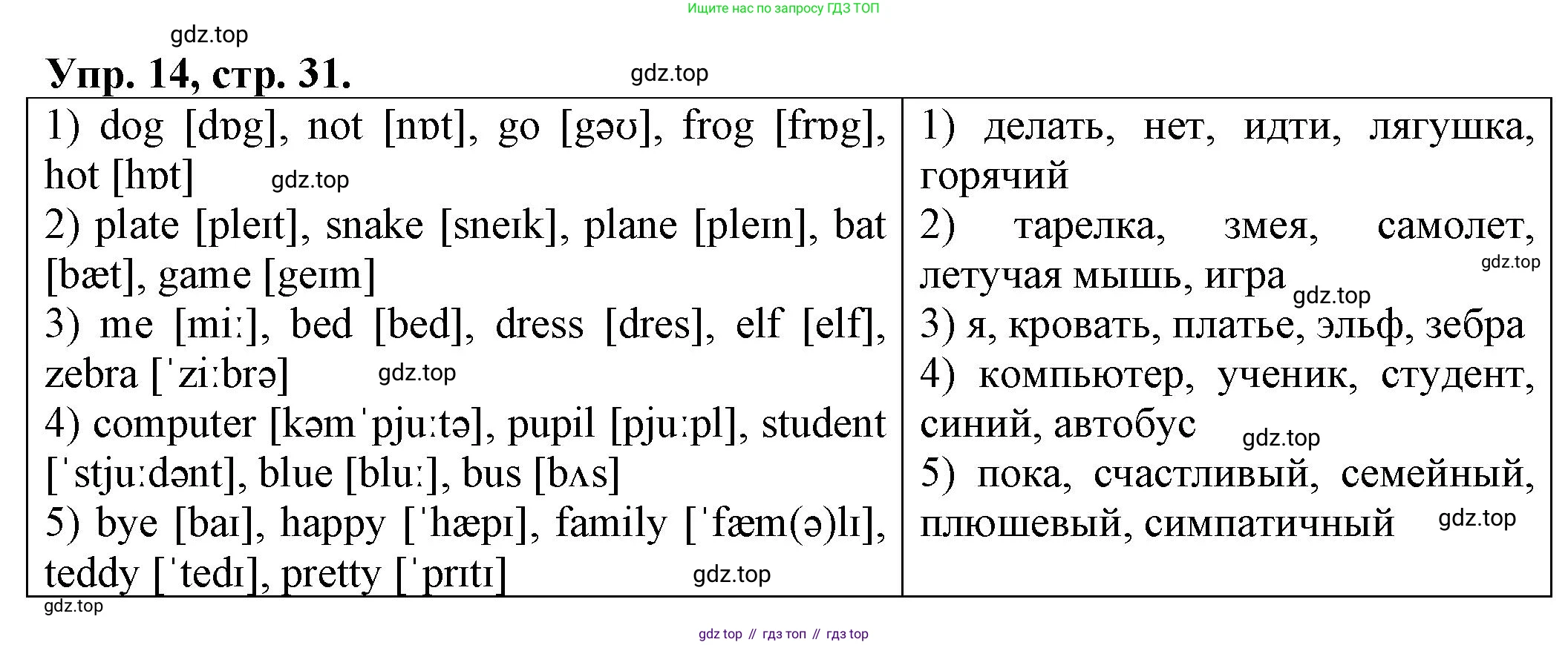 ГДЗ Английский язык (english), 2 класс Сборник упражнений, автор: Котова Марина Петровна, издательство Просвещение, Москва, 2023, белого цвета, страница 31, номер 14, Решение