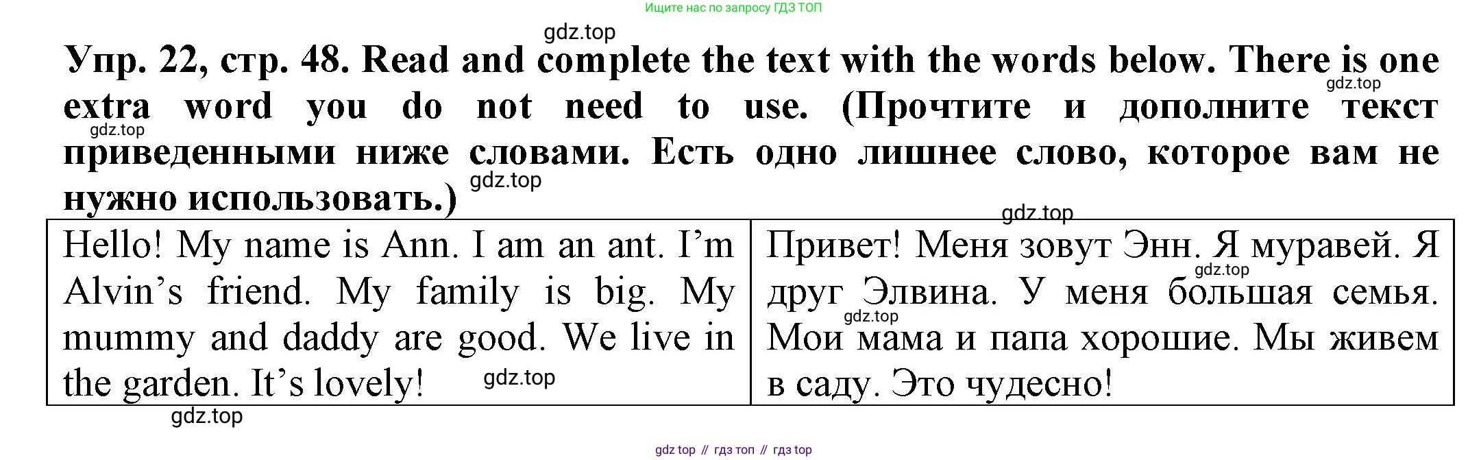 ГДЗ Английский язык (english), 2 класс Сборник упражнений, автор: Котова Марина Петровна, издательство Просвещение, Москва, 2023, белого цвета, страница 48, номер 22, Решение