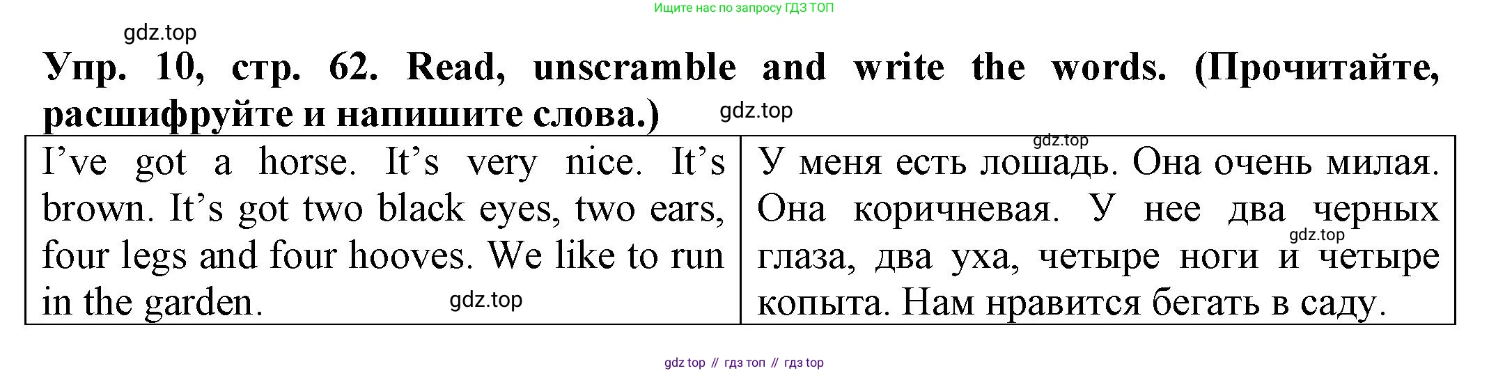 ГДЗ Английский язык (english), 2 класс Сборник упражнений, автор: Котова Марина Петровна, издательство Просвещение, Москва, 2023, белого цвета, страница 62, номер 10, Решение