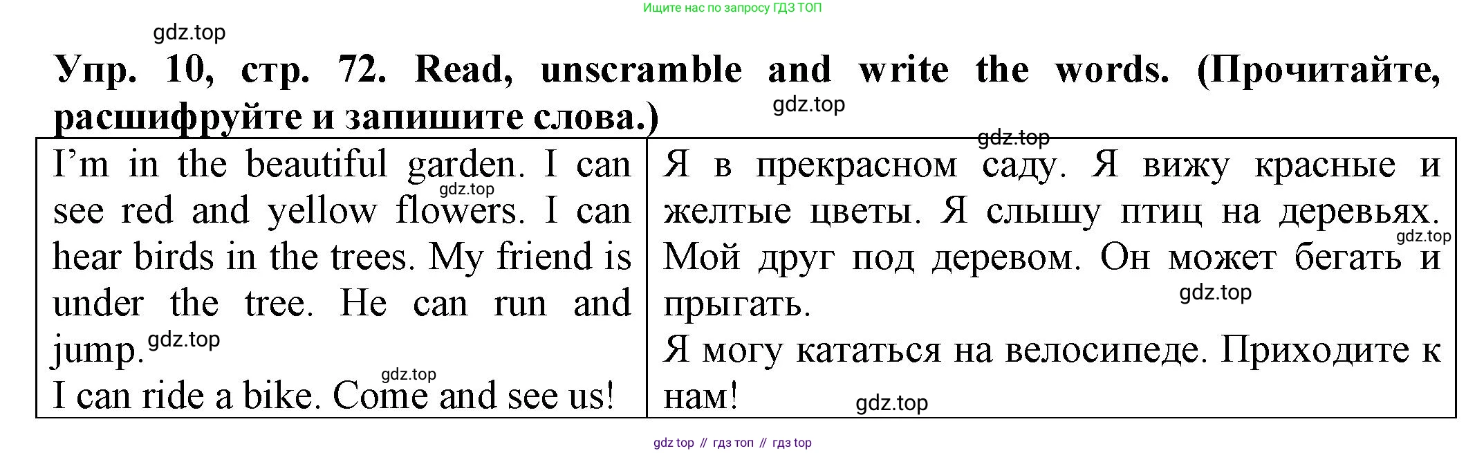 ГДЗ Английский язык (english), 2 класс Сборник упражнений, автор: Котова Марина Петровна, издательство Просвещение, Москва, 2023, белого цвета, страница 72, номер 10, Решение