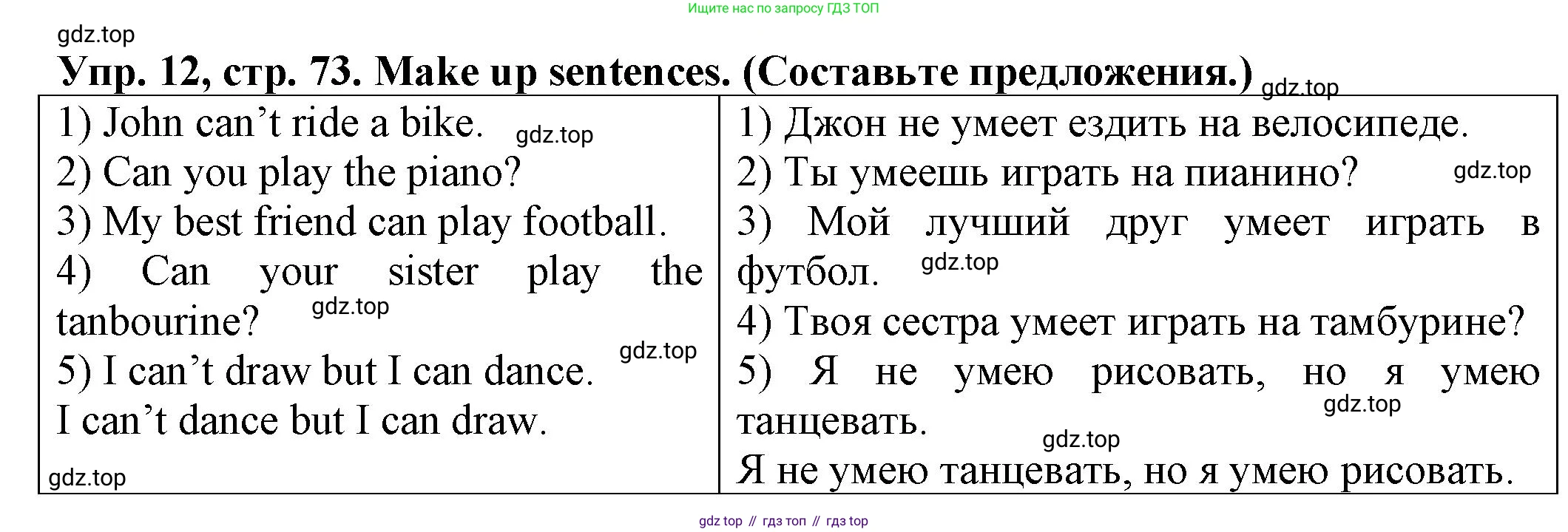 ГДЗ Английский язык (english), 2 класс Сборник упражнений, автор: Котова Марина Петровна, издательство Просвещение, Москва, 2023, белого цвета, страница 73, номер 12, Решение