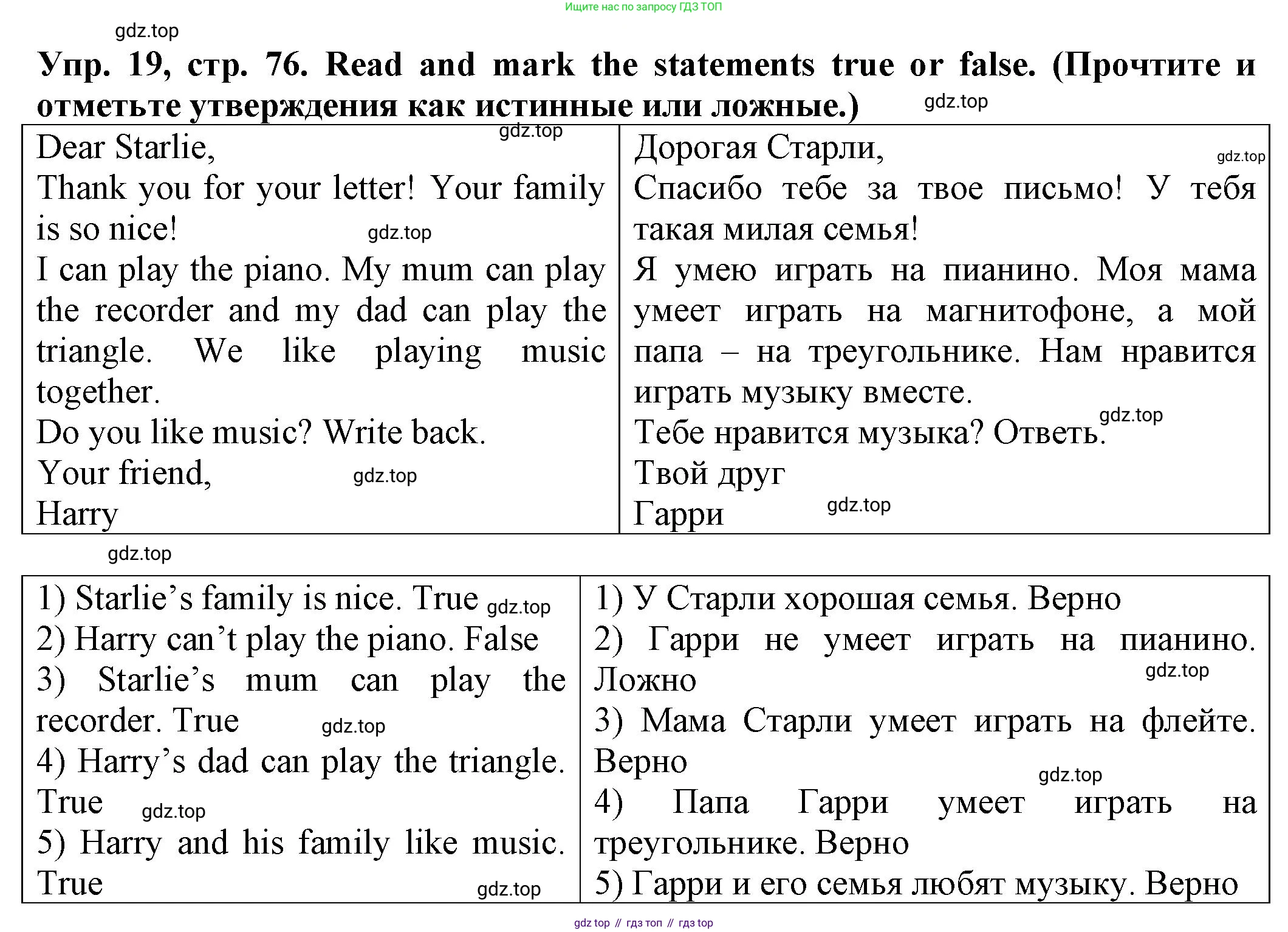 ГДЗ Английский язык (english), 2 класс Сборник упражнений, автор: Котова Марина Петровна, издательство Просвещение, Москва, 2023, белого цвета, страница 76, номер 19, Решение