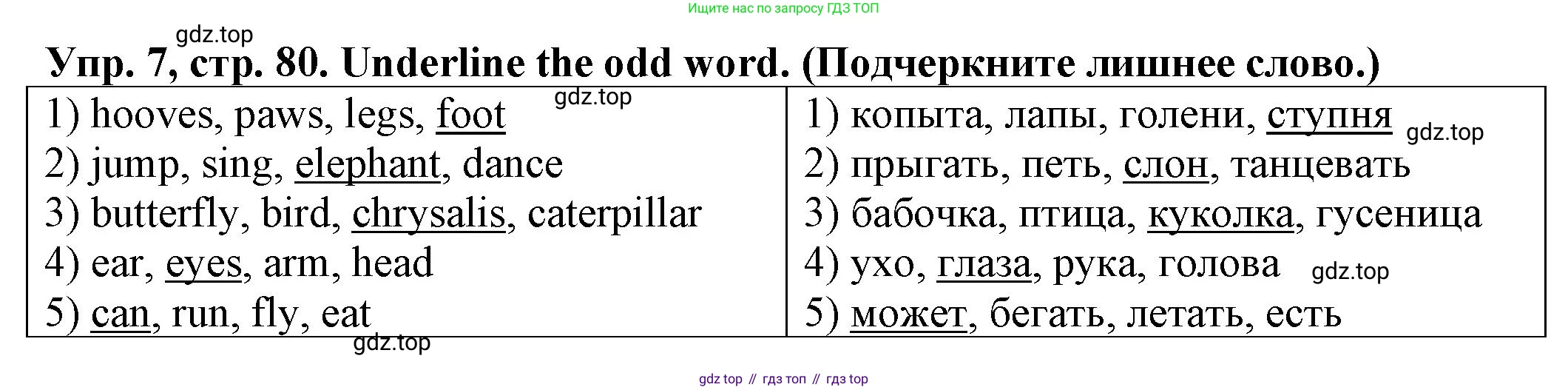ГДЗ Английский язык (english), 2 класс Сборник упражнений, автор: Котова Марина Петровна, издательство Просвещение, Москва, 2023, белого цвета, страница 80, номер 7, Решение