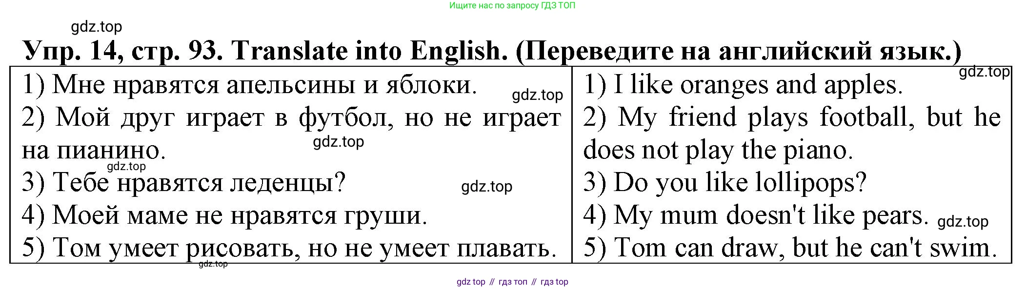 ГДЗ Английский язык (english), 2 класс Сборник упражнений, автор: Котова Марина Петровна, издательство Просвещение, Москва, 2023, белого цвета, страница 93, номер 14, Решение