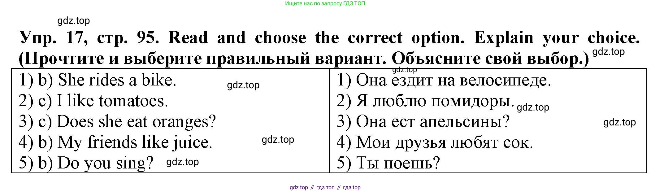 ГДЗ Английский язык (english), 2 класс Сборник упражнений, автор: Котова Марина Петровна, издательство Просвещение, Москва, 2023, белого цвета, страница 95, номер 17, Решение