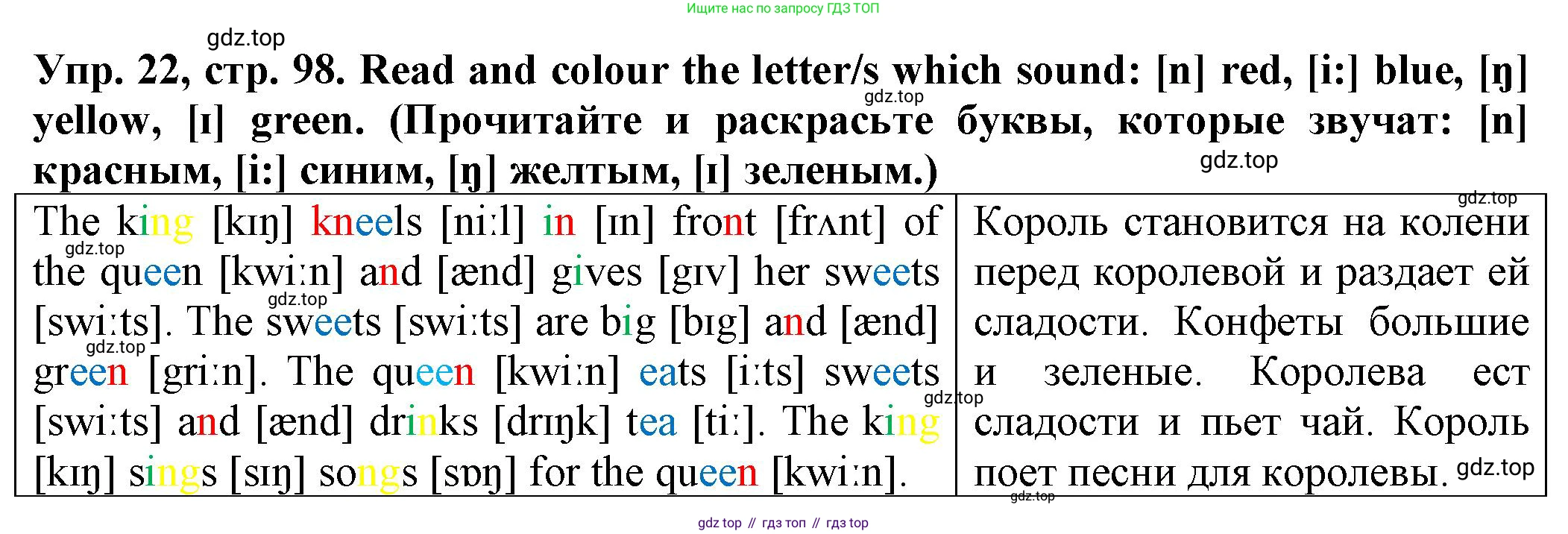 ГДЗ Английский язык (english), 2 класс Сборник упражнений, автор: Котова Марина Петровна, издательство Просвещение, Москва, 2023, белого цвета, страница 98, номер 22, Решение