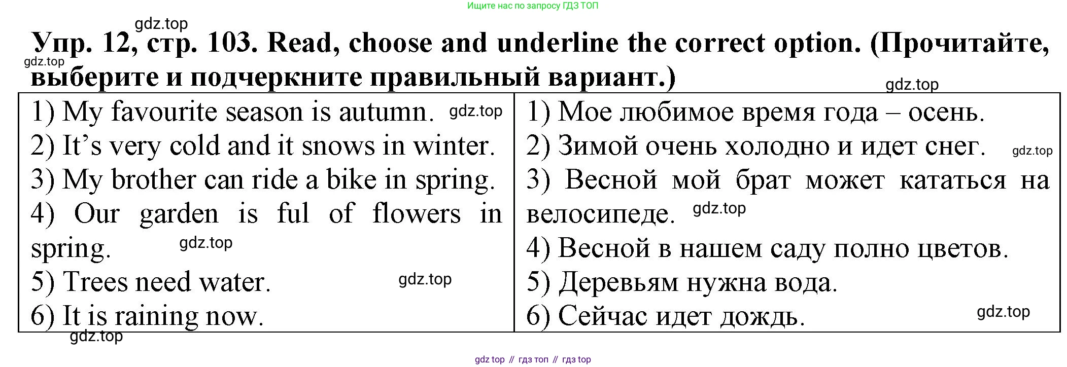 ГДЗ Английский язык (english), 2 класс Сборник упражнений, автор: Котова Марина Петровна, издательство Просвещение, Москва, 2023, белого цвета, страница 103, номер 12, Решение