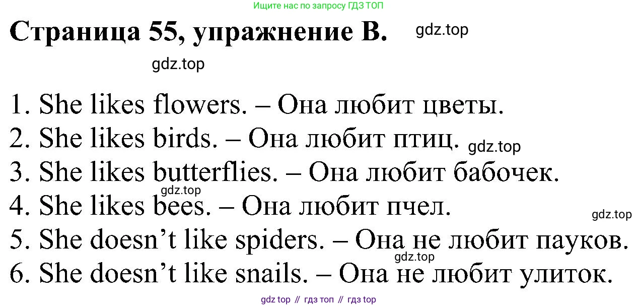Английский язык (english), 2 класс рабочая тетрадь (activity book), авторы: Вербицкая Мария Валерьевна (Verbitskaya Maria), Оралова Ольга Викторовна (Oralova Olga), Эббс Брайен (Abbs Brian), Уорелл Энн (Worrall Anne), Уорд Энн (Ward Ann), издательство Просвещение, Москва, 2023, зелёного цвета, страница 55, номер B, Решение