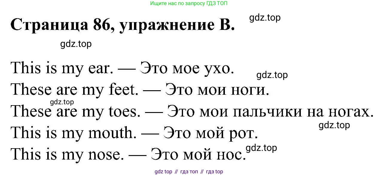 Английский язык (english), 2 класс рабочая тетрадь (activity book), авторы: Вербицкая Мария Валерьевна (Verbitskaya Maria), Оралова Ольга Викторовна (Oralova Olga), Эббс Брайен (Abbs Brian), Уорелл Энн (Worrall Anne), Уорд Энн (Ward Ann), издательство Просвещение, Москва, 2023, зелёного цвета, страница 86, номер B, Решение