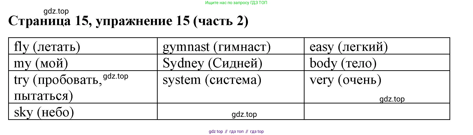 Английский язык (english), 2 класс Учебник (Student's book), авторы: Вербицкая Мария Валерьевна (Verbitskaya Maria), Эббс Брайен (Abbs Brian), Уорелл Энн (Worrall Anne), Уорд Энн (Ward Ann), Оралова Ольга Викторовна (Oralova Olga), издательство Просвещение, Москва, 2023, зелёного цвета, Часть ( Part) 2, страница 15, номер 15, Решение