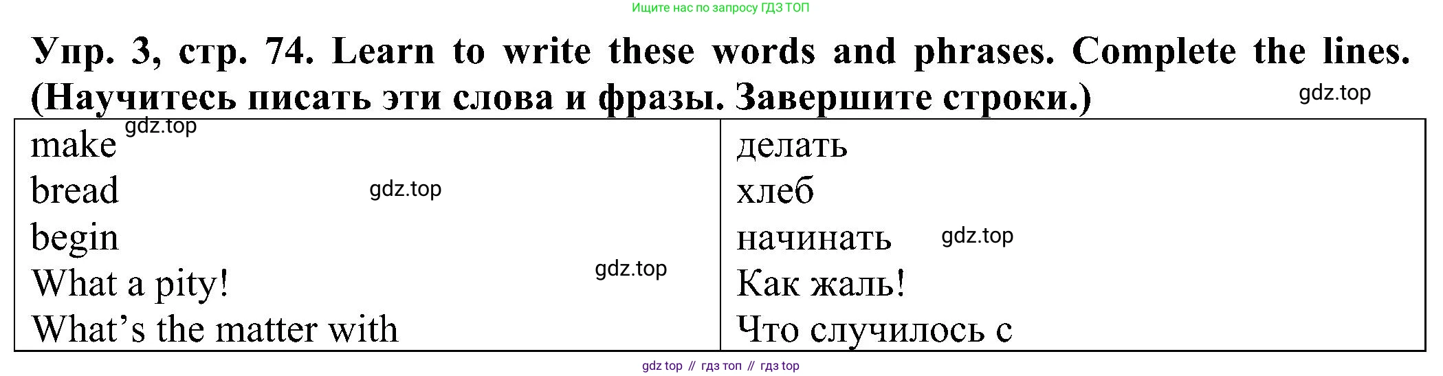 Английский язык (english), 2 класс Рабочая тетрадь (workbook), авторы: Верещагина Ирина Николаевна (Vereshchagina Irina), Бондаренко Кира Алексеевна (Bondarenko Kira), Притыкина Тамара Александровна (Pritykina Tamara), издательство Просвещение, Москва, 2023, белого цвета, страница 74, номер 3, Решение