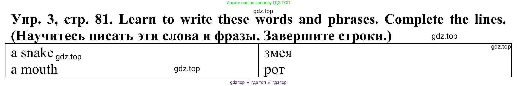 Английский язык (english), 2 класс Рабочая тетрадь (workbook), авторы: Верещагина Ирина Николаевна (Vereshchagina Irina), Бондаренко Кира Алексеевна (Bondarenko Kira), Притыкина Тамара Александровна (Pritykina Tamara), издательство Просвещение, Москва, 2023, белого цвета, страница 81, номер 3, Решение