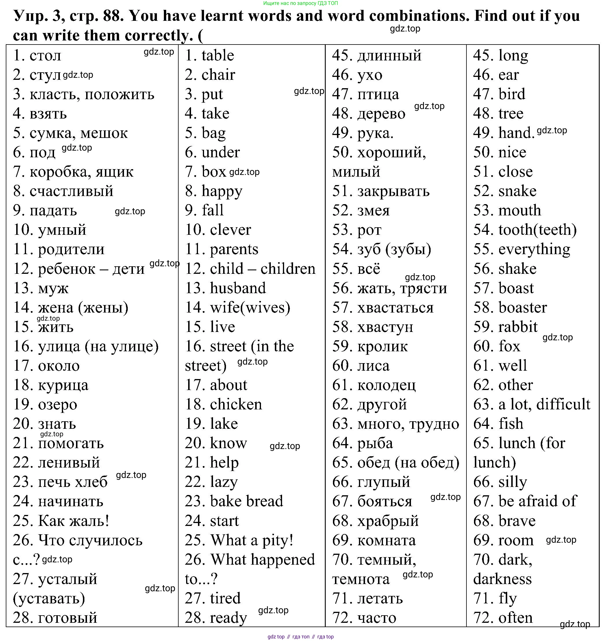Английский язык (english), 2 класс Рабочая тетрадь (workbook), авторы: Верещагина Ирина Николаевна (Vereshchagina Irina), Бондаренко Кира Алексеевна (Bondarenko Kira), Притыкина Тамара Александровна (Pritykina Tamara), издательство Просвещение, Москва, 2023, белого цвета, страница 88, номер 3, Решение