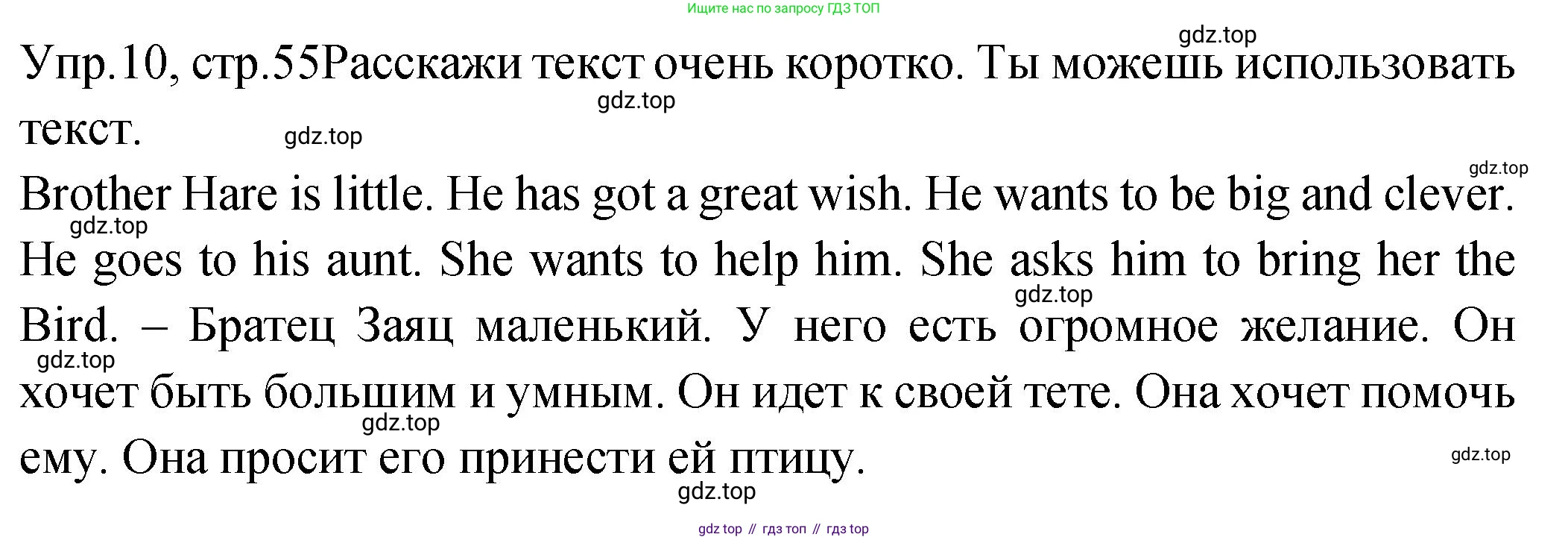 ГДЗ Английский язык (english), 2 класс Учебник (Student's book), авторы: Верещагина Ирина Николаевна (Vereshchagina Irina), Бондаренко Кира Алексеевна (Bondarenko Kira), Притыкина Тамара Александровна (Pritykina Tamara), издательство Просвещение, Москва, 2023, белого цвета, Часть ( Part) 2, страница 55, номер 10, Решение