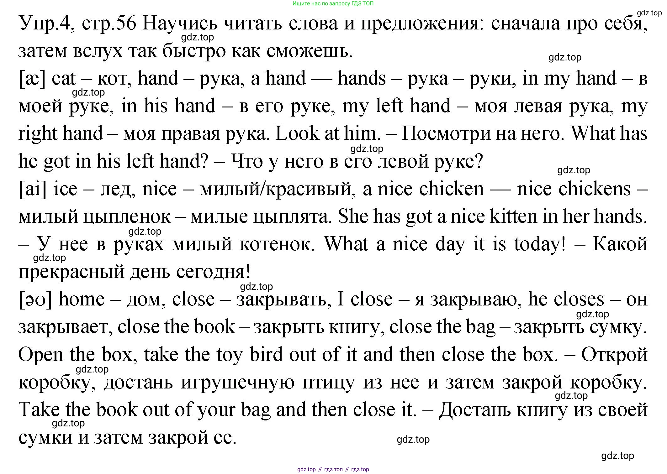 ГДЗ Английский язык (english), 2 класс Учебник (Student's book), авторы: Верещагина Ирина Николаевна (Vereshchagina Irina), Бондаренко Кира Алексеевна (Bondarenko Kira), Притыкина Тамара Александровна (Pritykina Tamara), издательство Просвещение, Москва, 2023, белого цвета, Часть ( Part) 2, страница 56, номер 4, Решение