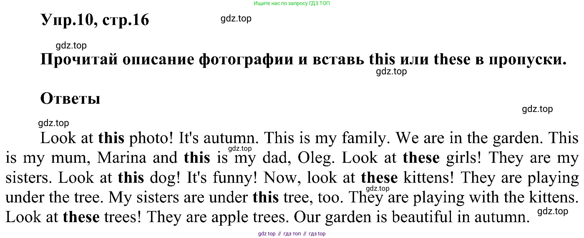 ГДЗ Английский язык (english), 3 класс сборник грамматических упражнений, автор: Рязанцева Светлана Борисовна, издательство Просвещение, Москва, 2024, белого цвета, страница 16, номер 10, Решение