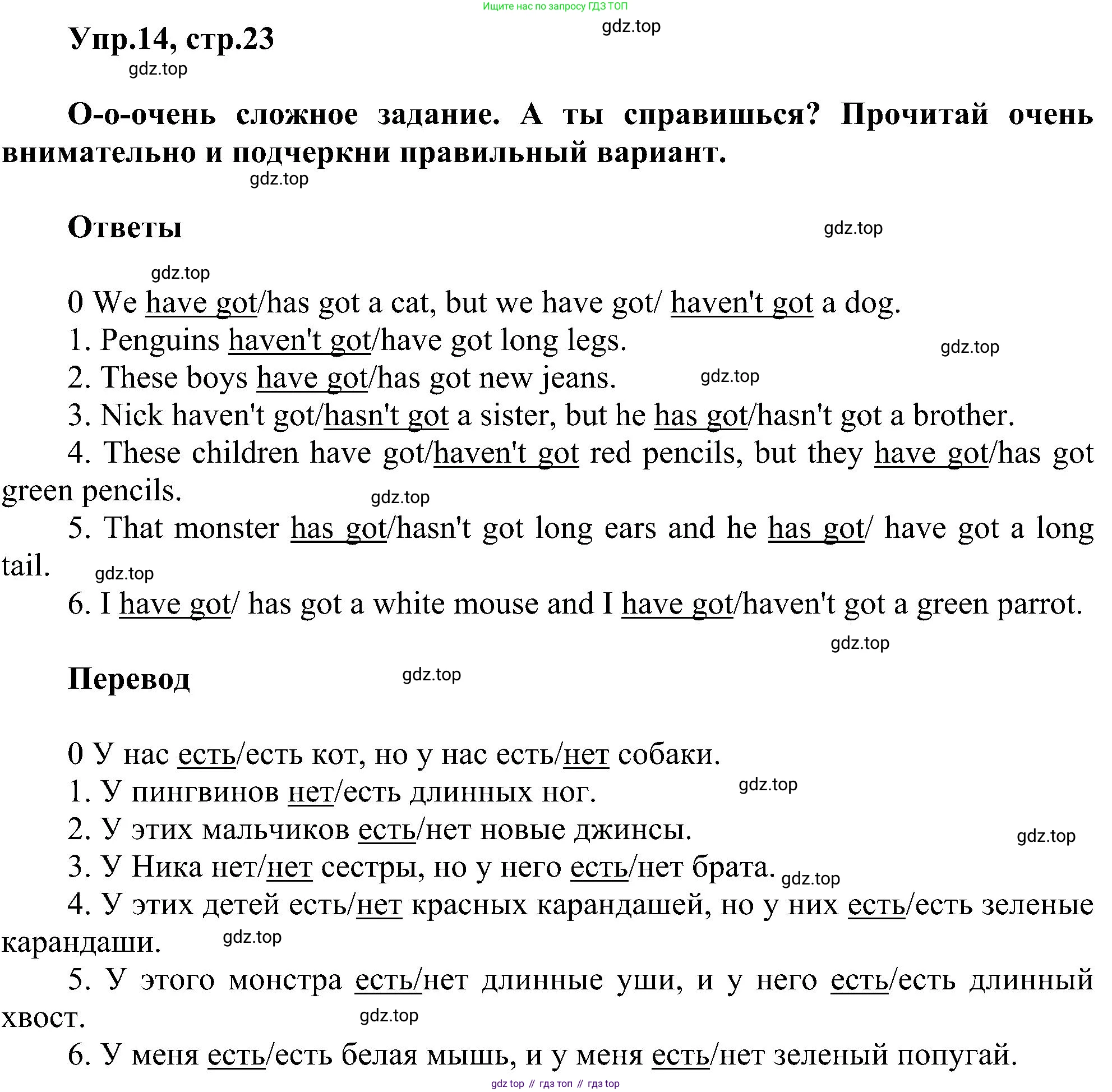 ГДЗ Английский язык (english), 3 класс сборник грамматических упражнений, автор: Рязанцева Светлана Борисовна, издательство Просвещение, Москва, 2024, белого цвета, страница 23, номер 14, Решение