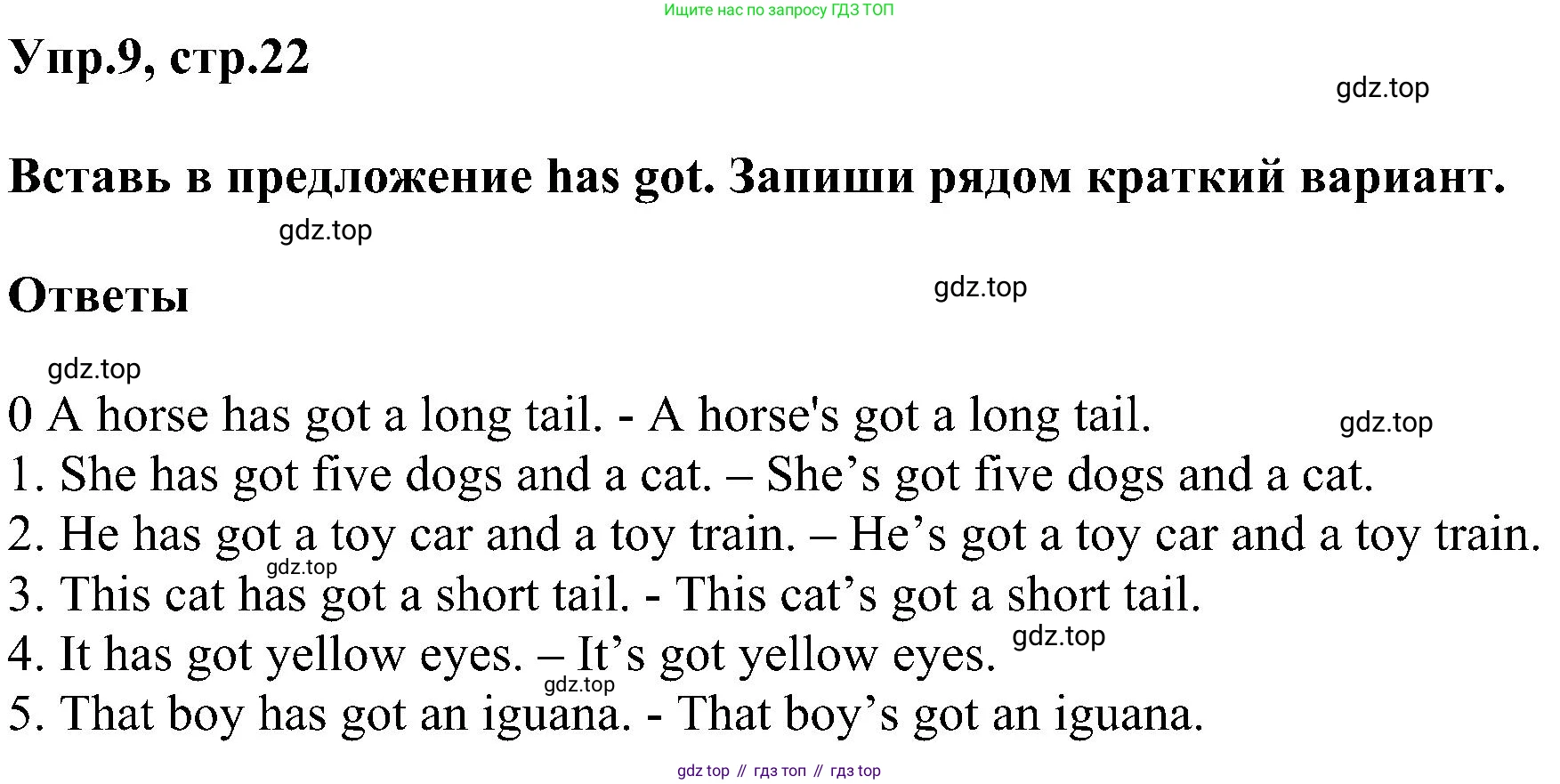 ГДЗ Английский язык (english), 3 класс сборник грамматических упражнений, автор: Рязанцева Светлана Борисовна, издательство Просвещение, Москва, 2024, белого цвета, страница 22, номер 9, Решение