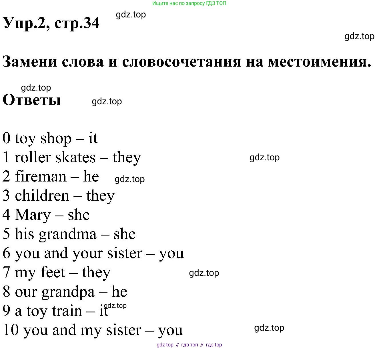 ГДЗ Английский язык (english), 3 класс сборник грамматических упражнений, автор: Рязанцева Светлана Борисовна, издательство Просвещение, Москва, 2024, белого цвета, страница 34, номер 2, Решение