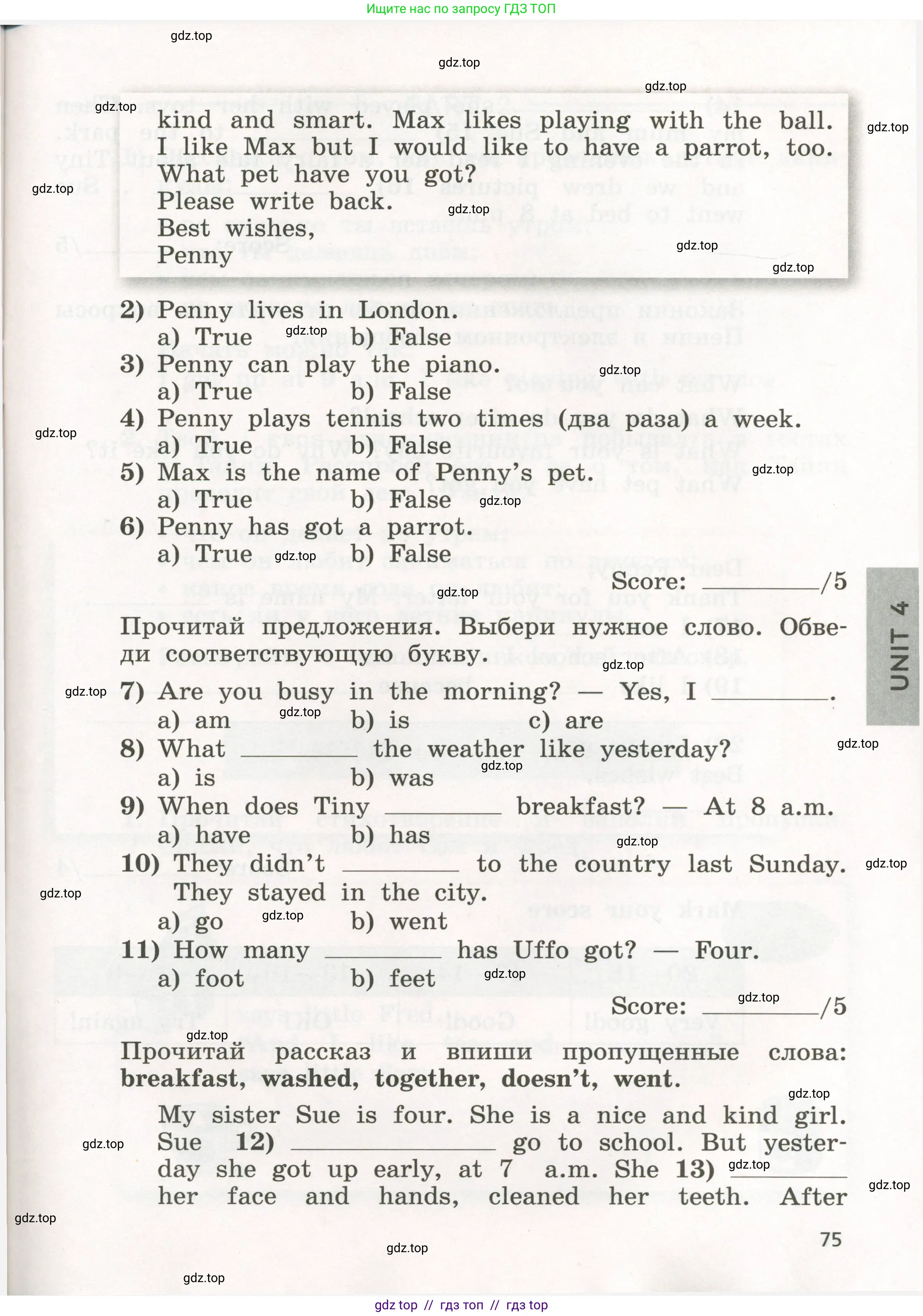 Английский язык (english), 3 класс рабочая тетрадь с контрольными работами (workbook + tests), авторы: Биболетова Мерем Забатовна, Денисенко Ольга Анатольевна, Трубанева Наталия Николаевна, издательство Просвещение, Москва, 2023, зелёного цвета, страница 75